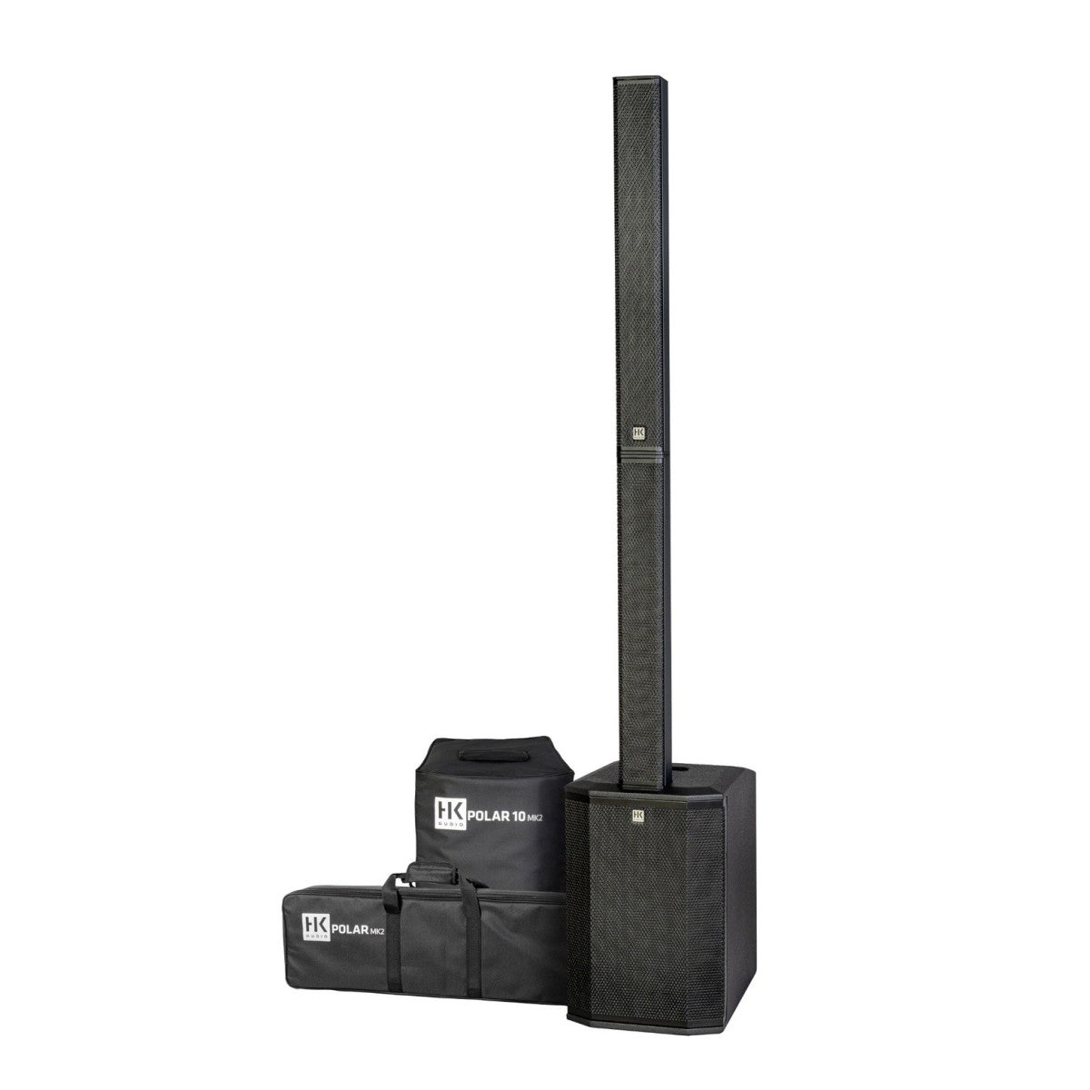 “HK Audio POLAR 10 MK2 Black Column PA System with subwoofer and speaker column”