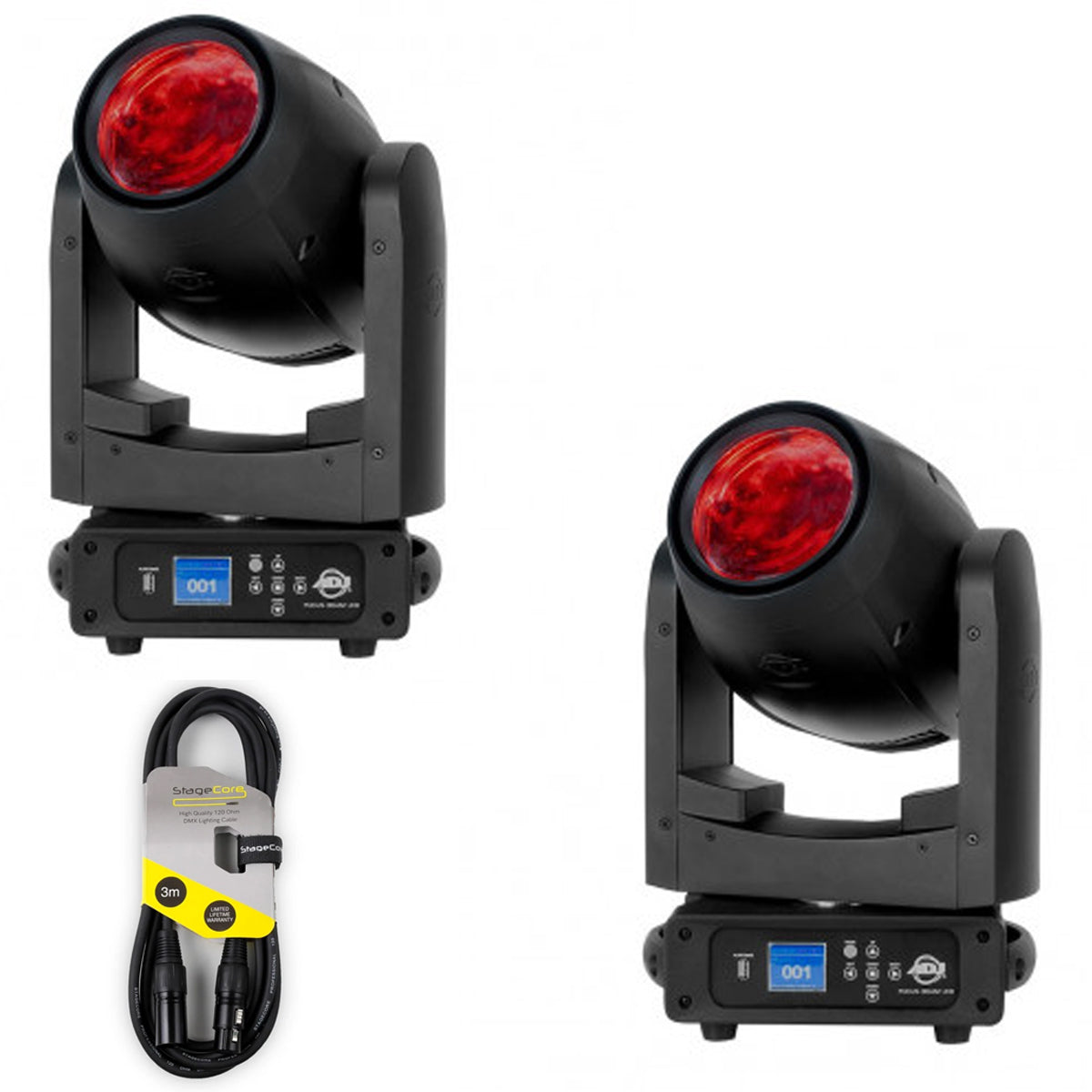 2 x ADJ Focus Beam LED Moving Head With DMX Cable