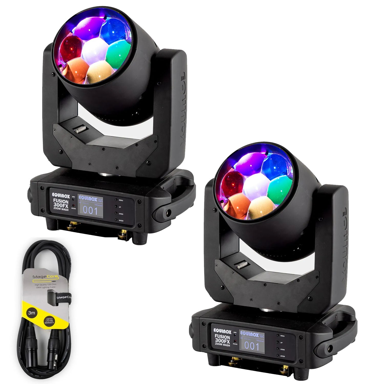 "2 x Equinox Fusion 300FXP Pixel Zoom Wash Moving Head with DMX cable"