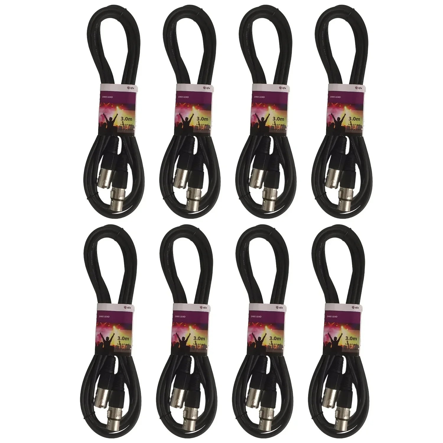 8 x QTX 3M DMX Lighting Cables