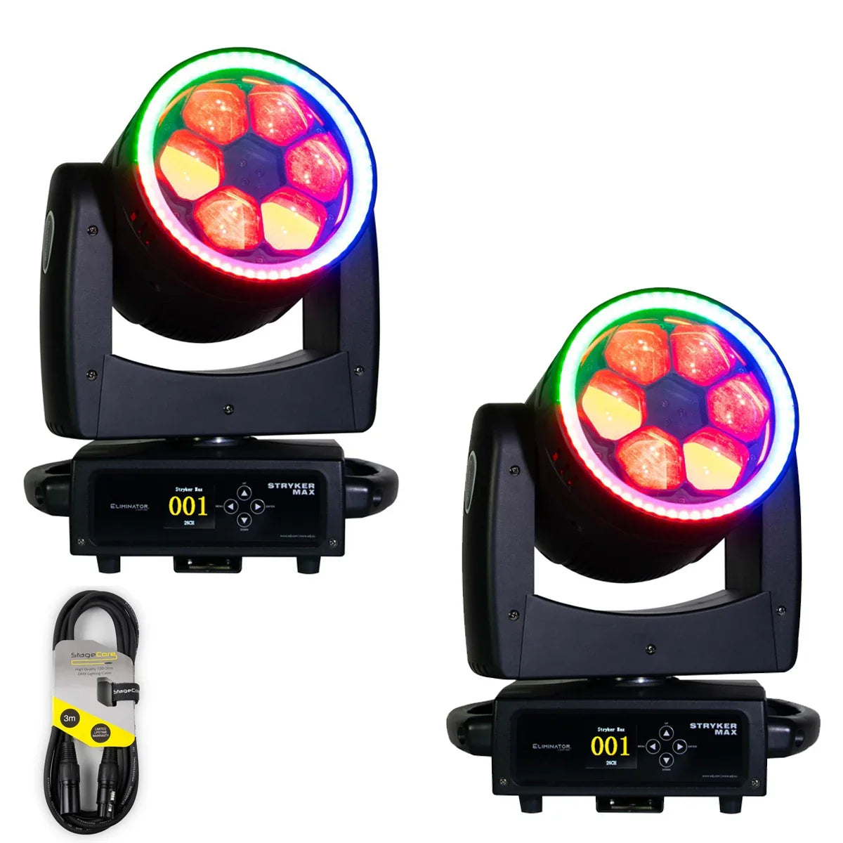 2 x Eliminator Stryker Max 6 x 40w RGBW Moving Head with DMX Cable