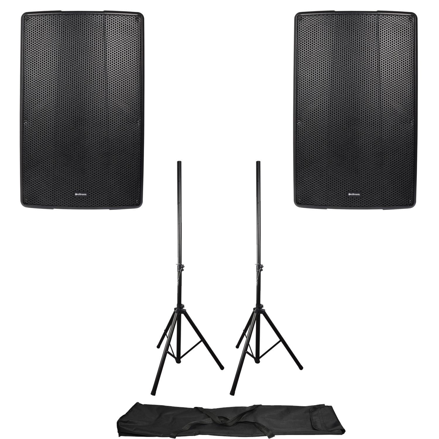 2 x Citronic CLARA-15A 15" 1000w Active HP Speaker Cabinet with Stands - DY Pro Audio