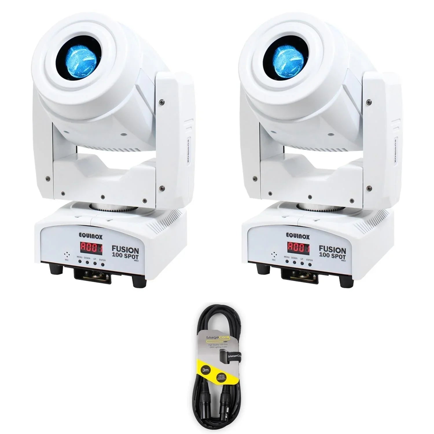 2 x Equinox Fusion 100 Spot MKII White with DMX Cable - DY Pro Audio