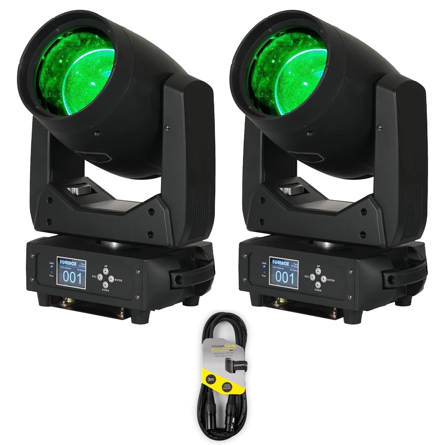 2 x Equinox Fusion 200 Beam Moving Head with DMX Cable - DY Pro Audio