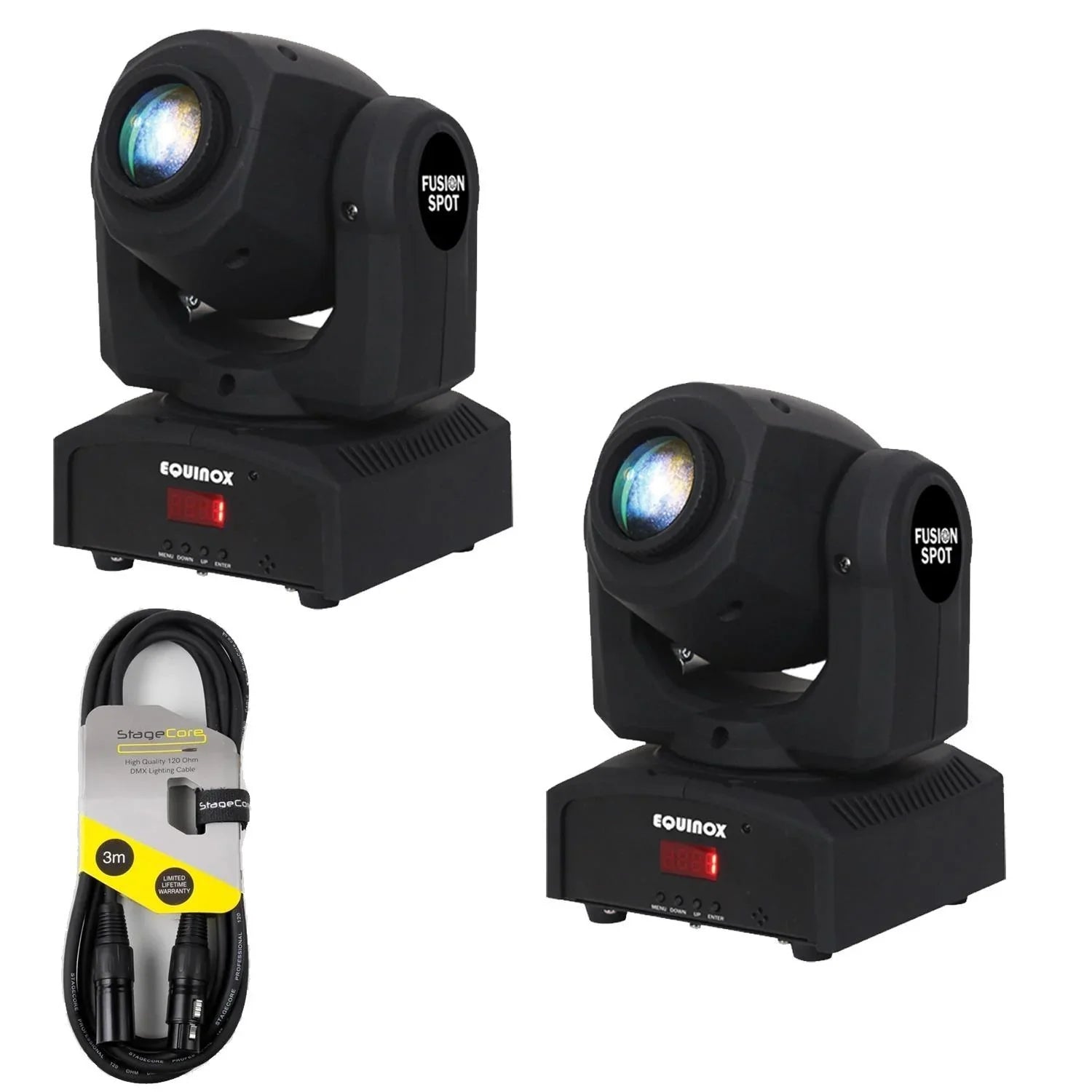 2 x Equinox Fusion Spot MKIII 12W Moving Head with DMX Cable - DY Pro Audio
