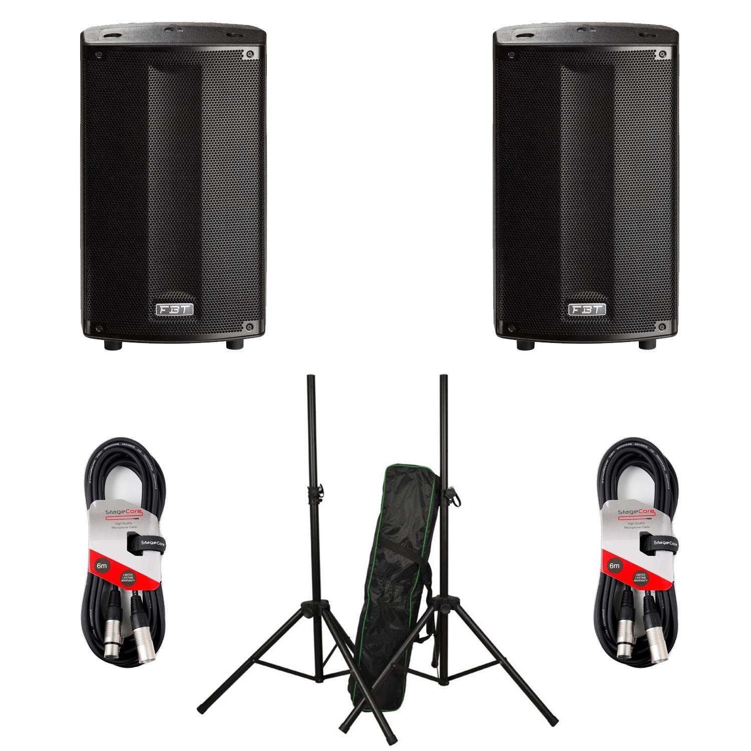 2 x FBT ProMaxX 112a Active Speakers with Stands and Cables - DY Pro Audio