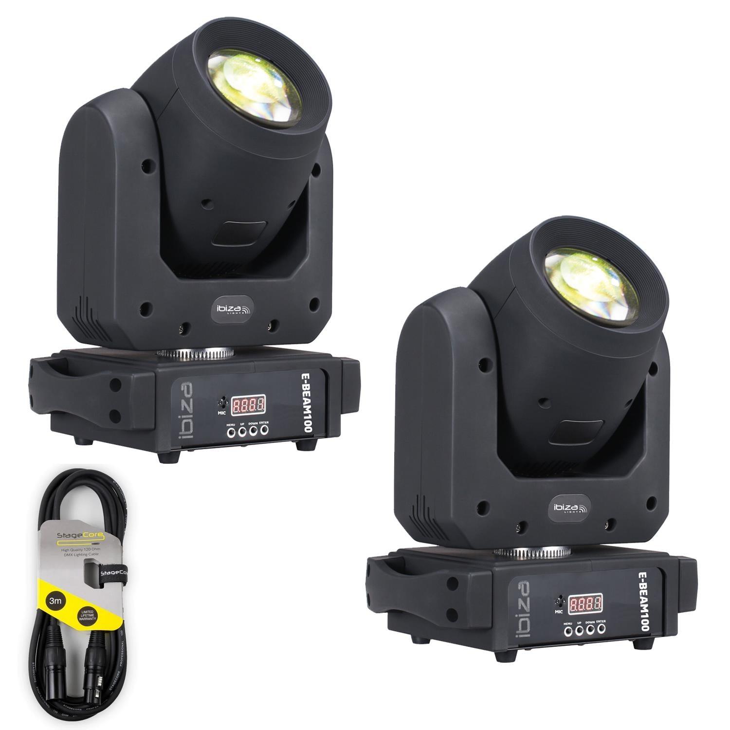 2 x Ibiza E-BEAM100 100w LED Beam Moving Head with DMX Cable - DY Pro Audio