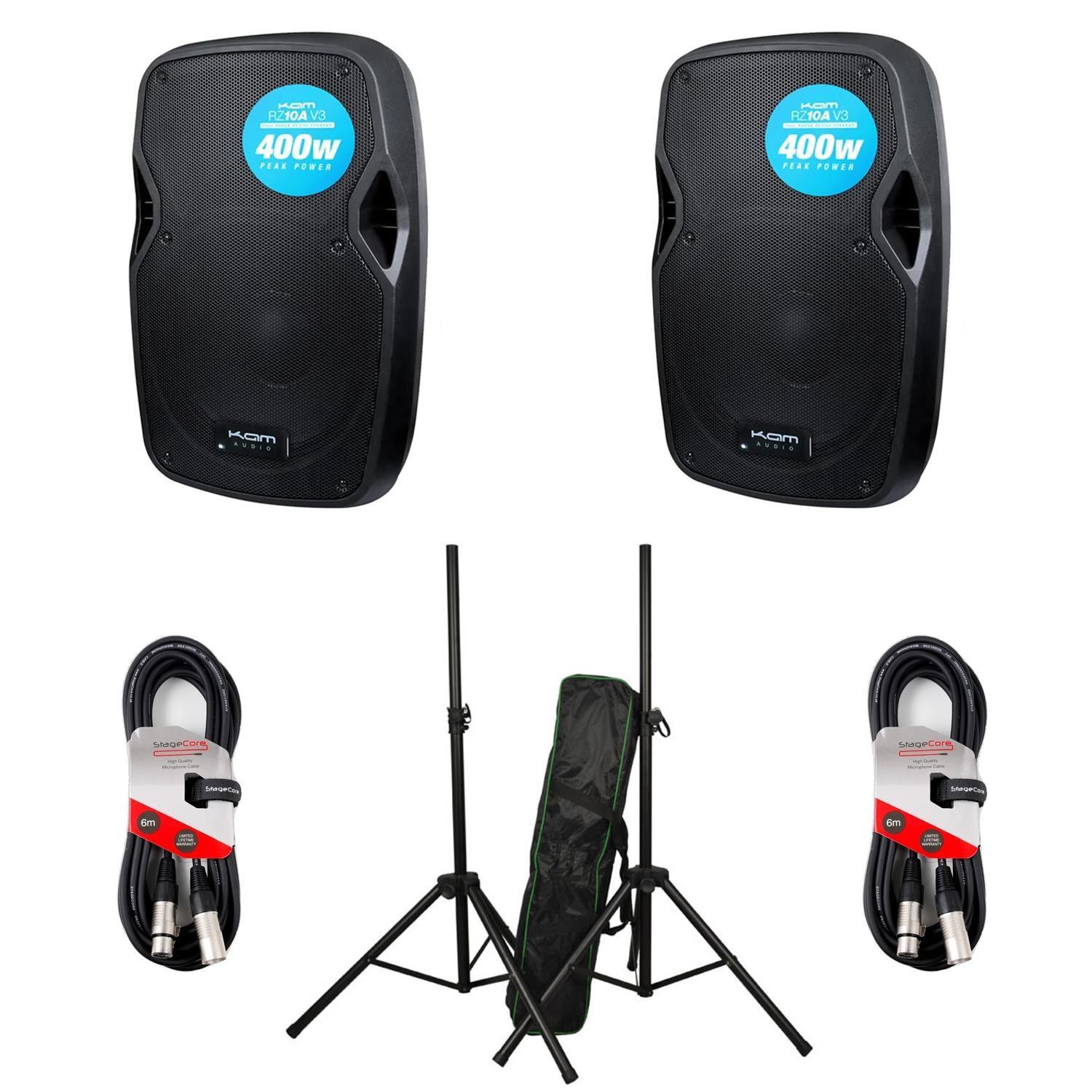 2 x KAM RZ15A 10" Active Speaker with Stands and Cables Bundle - DY Pro Audio