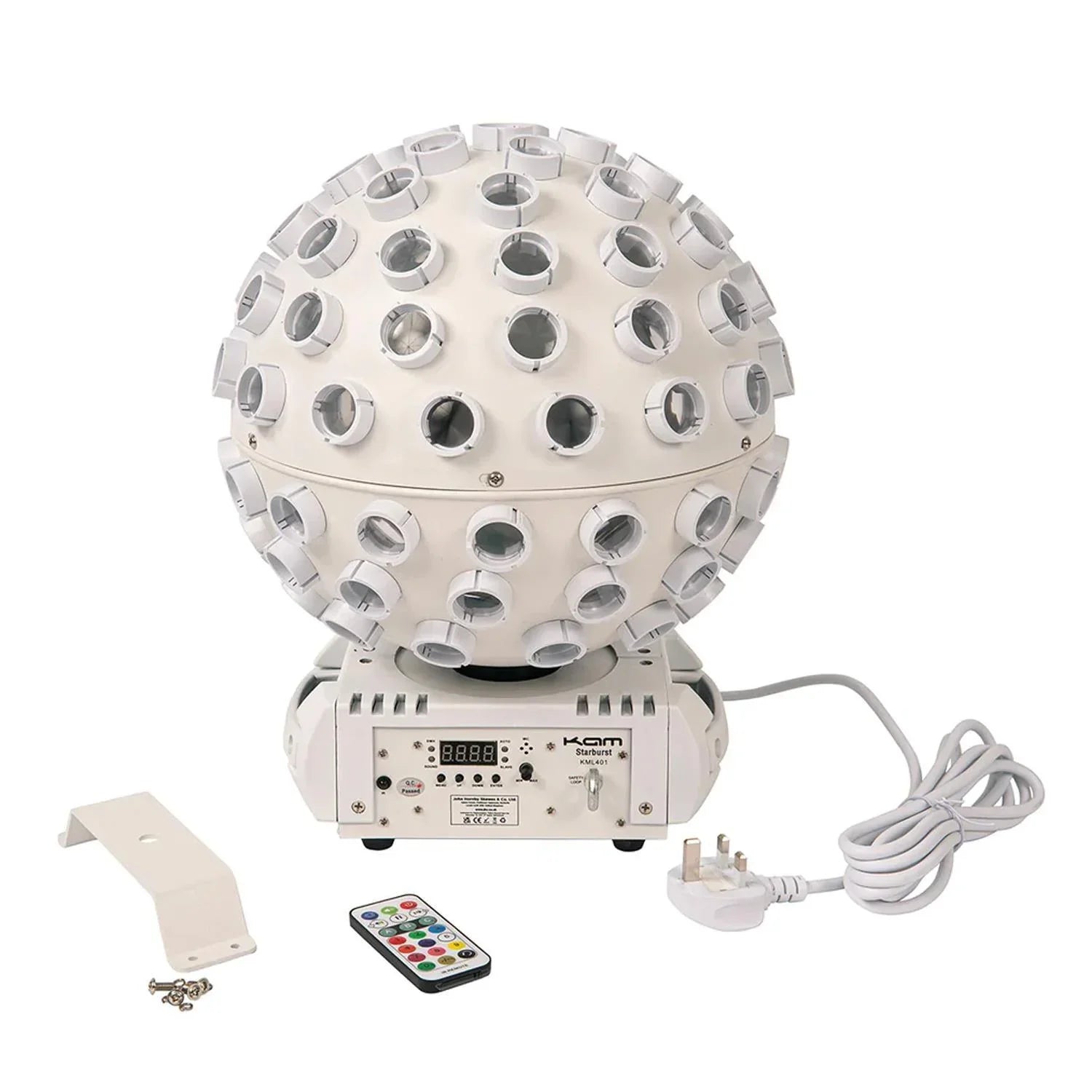 2 x Kam Stratosphere Ghost Starburst White Mirror Ball with DMX Cable - DY Pro Audio