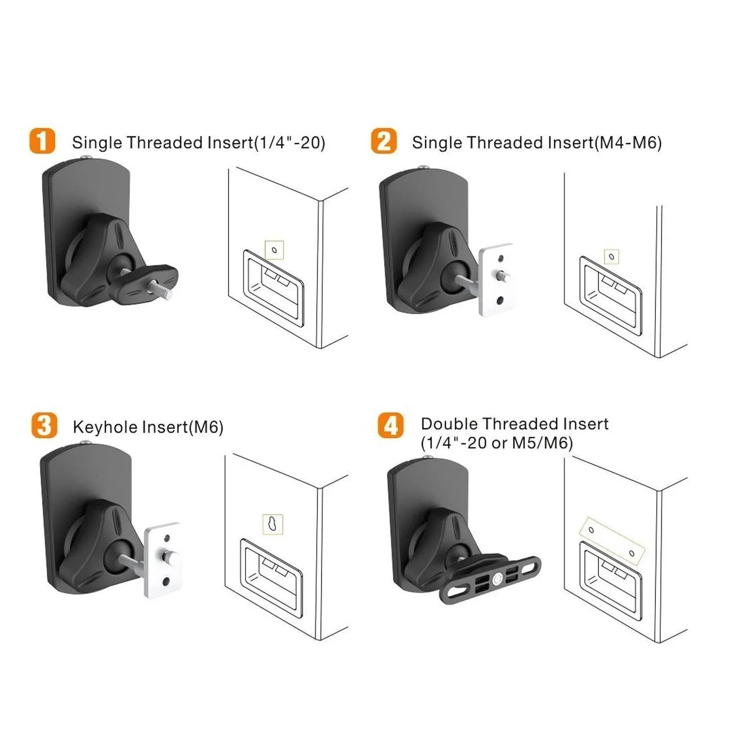 2 x Pulse Universal Wall Mount Satellite Speaker Brackets Black - DY Pro Audio