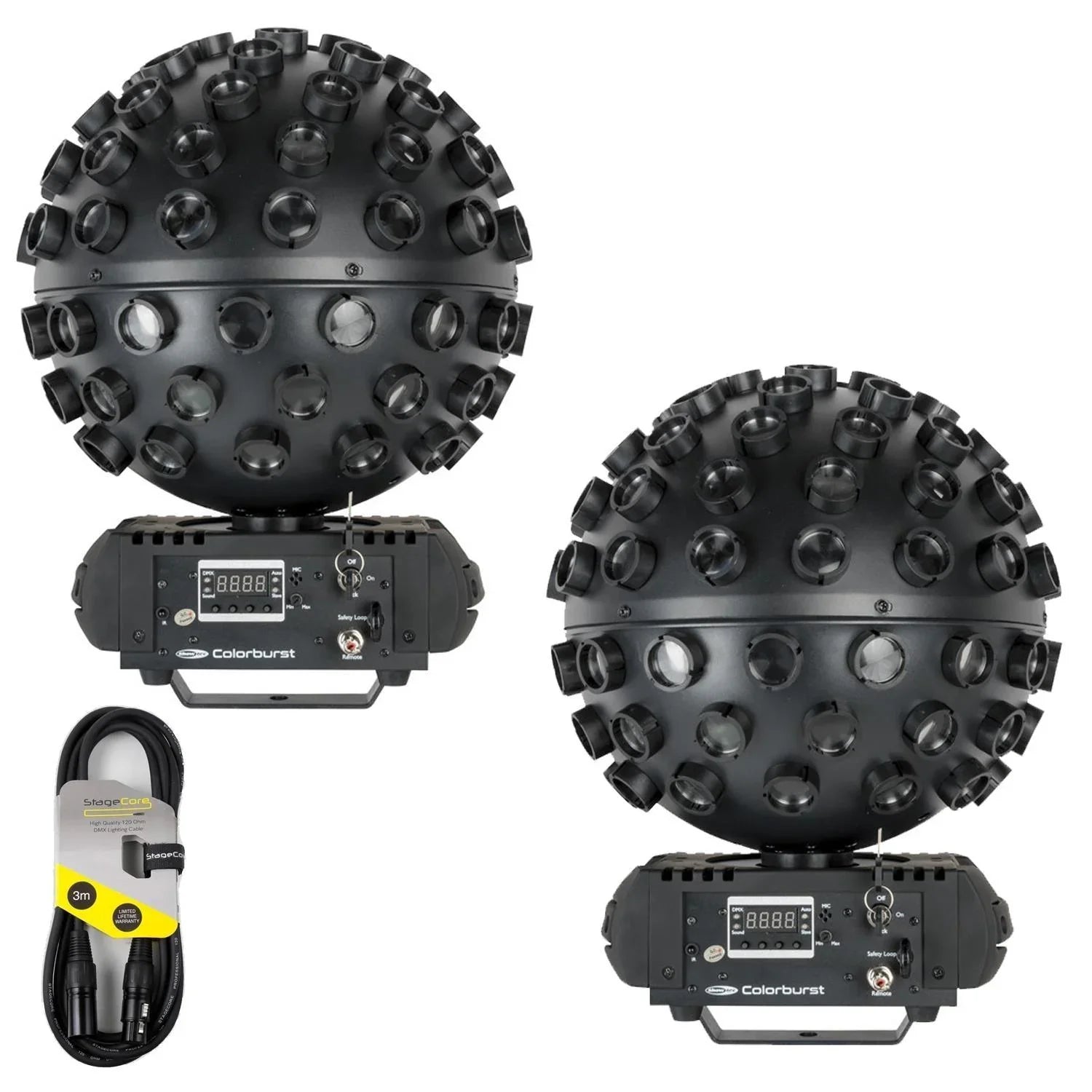 2 x Showtec Colourburst Mirror Ball Effect Light with DMX Cable - DY Pro Audio