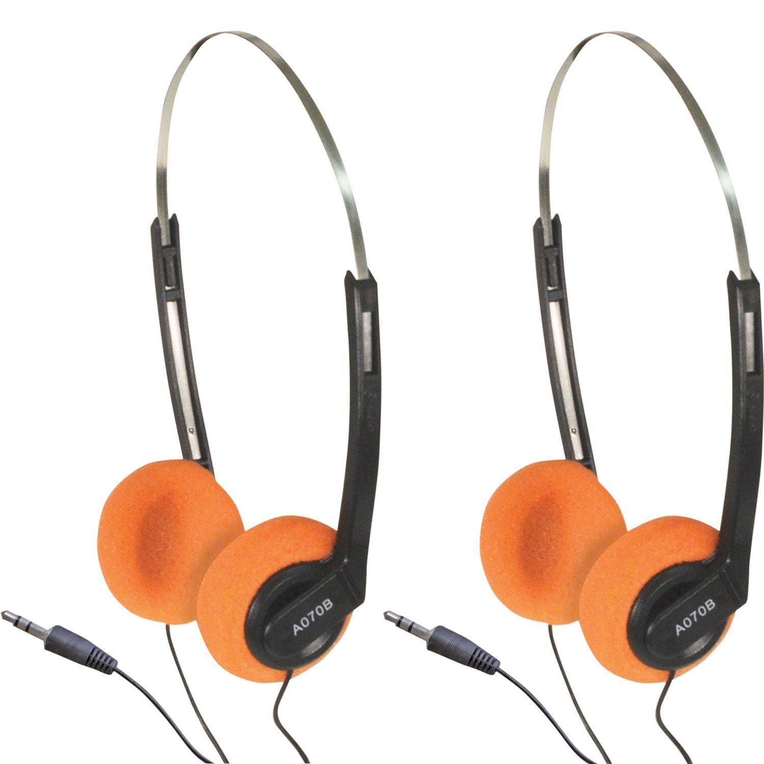 2 x Soundlab Lightweight Stereo Headphones with Orange Pads - DY Pro Audio