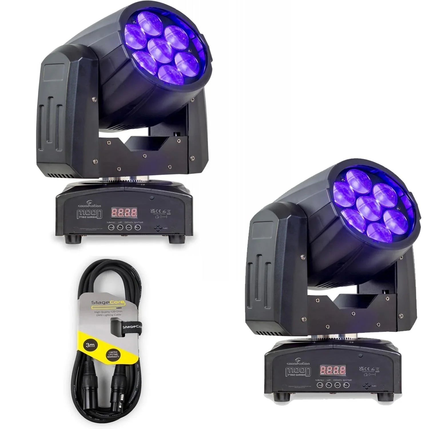 2 x Soundsation Mood 715Z Wash 7x15w Moving Head with DMX Cable - DY Pro Audio