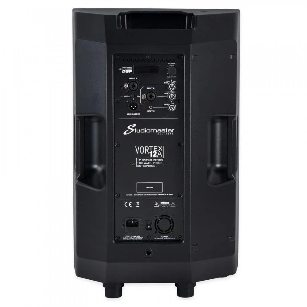 2 x Studiomaster Vortex 12A 12" Active Speaker with Stands & Cables - DY Pro Audio