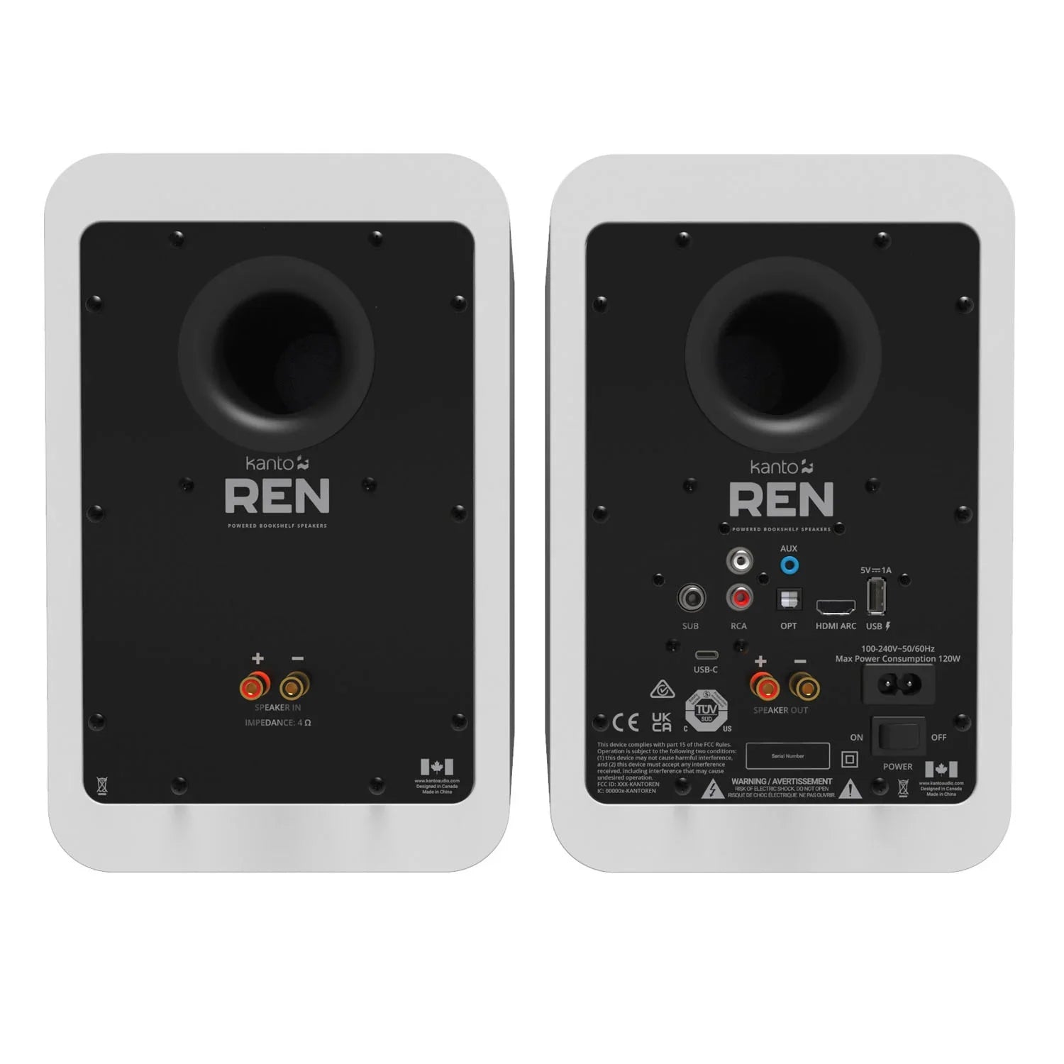 Kanto REN 200W Powered Bookshelf Speakers with HDMI ARC (Matte White)