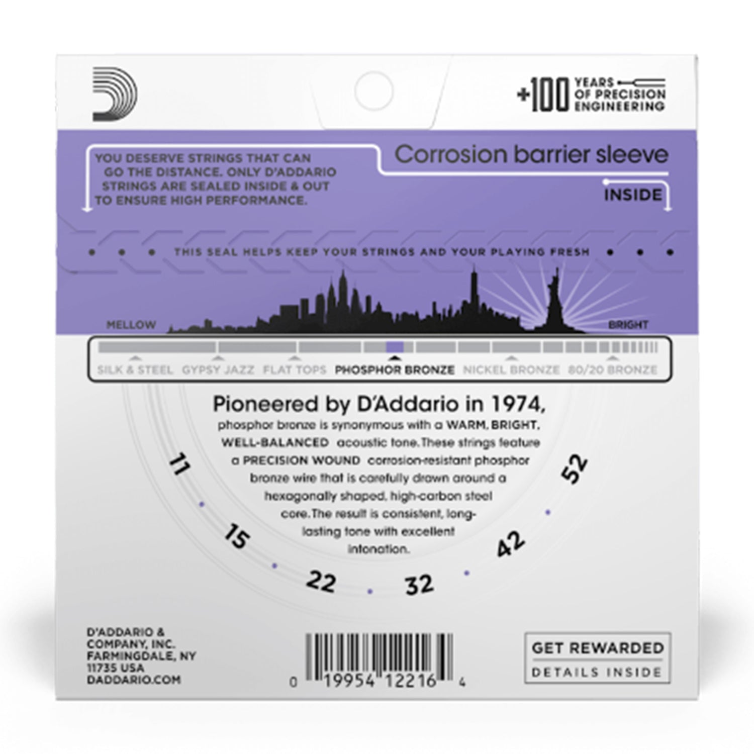 D'Addario EJ26 Phosphor Bronze Custom Light Acoustic Guitar Strings 11- 52 3 Pack