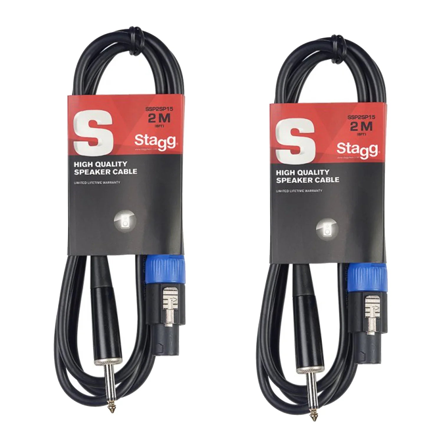 2 x Stagg SSP2SP15 2m Speakon to 1/4"  6.35mm Jack Cable