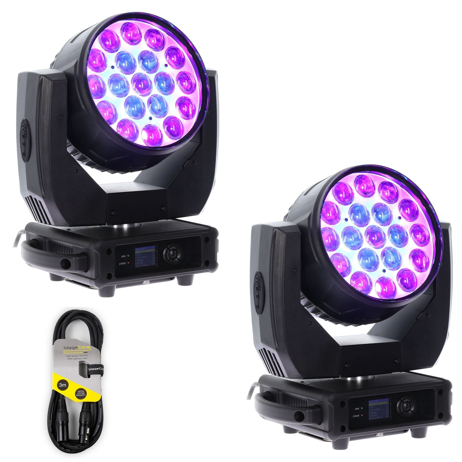 2 x Algam Lighting MW19X15ZX 19 x 15W RGBW LED Wash Moving Head + Zoom