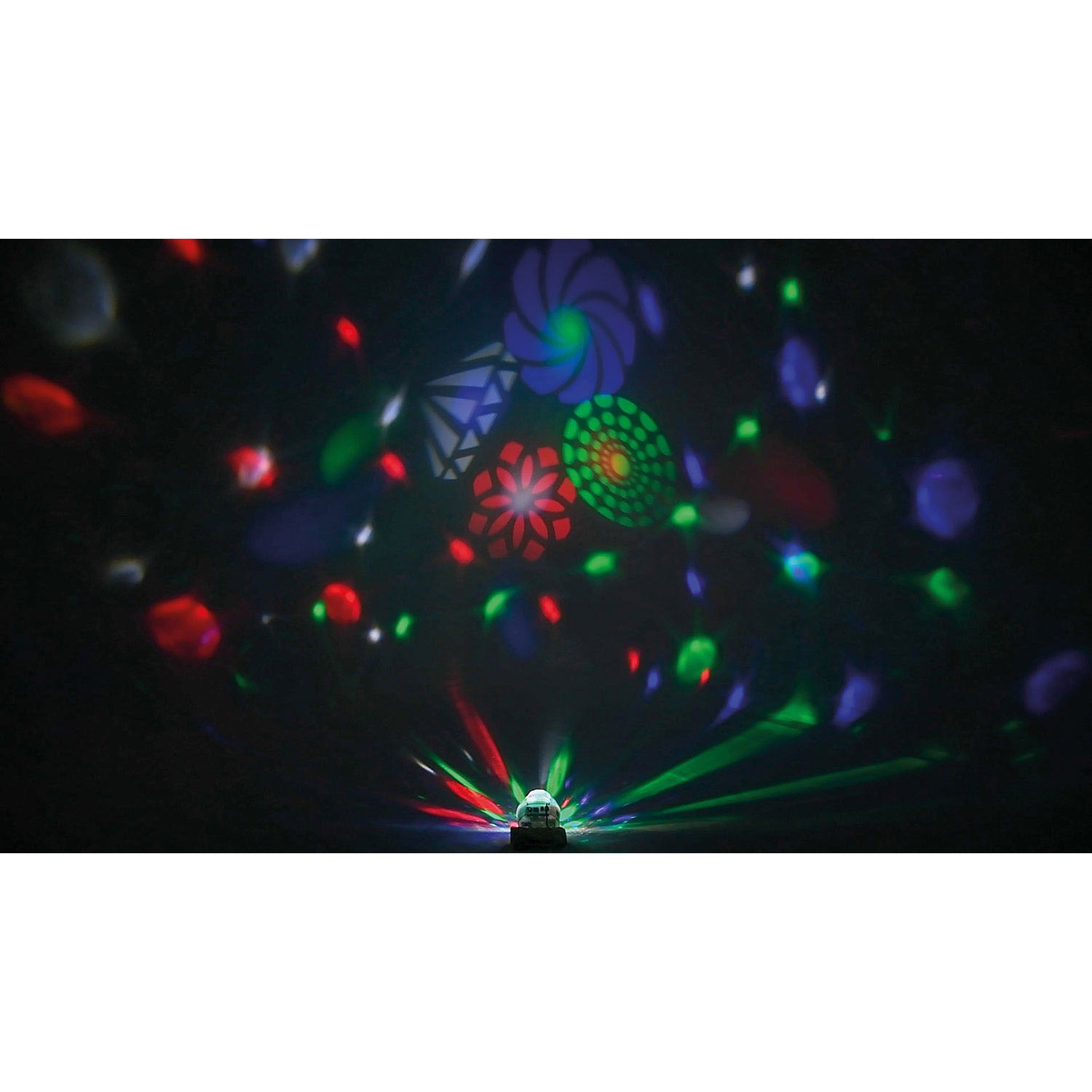 Close-up of QTX Crystal Blaze LED light effect showing GOBO projection