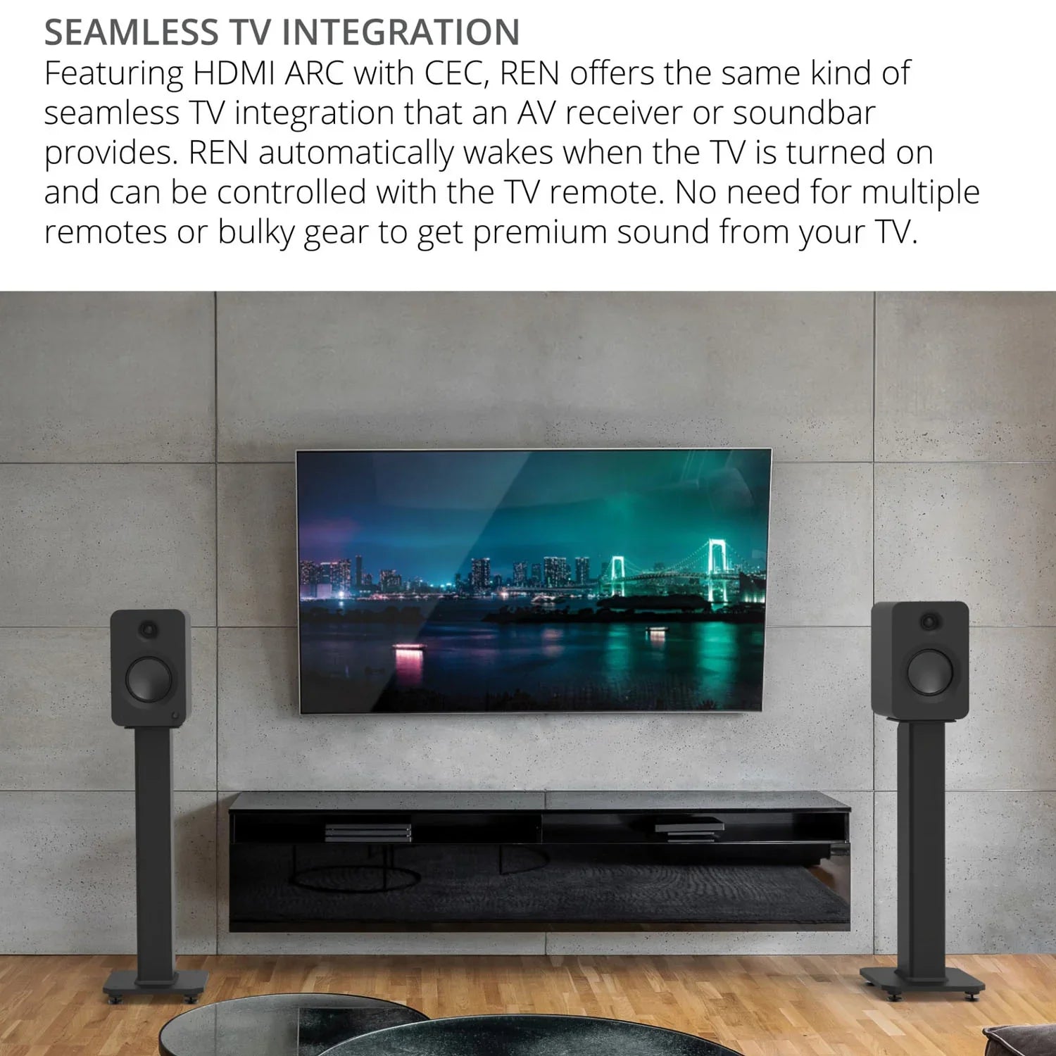 Kanto REN 200W Powered Bookshelf Speakers with HDMI ARC (Matte Black)