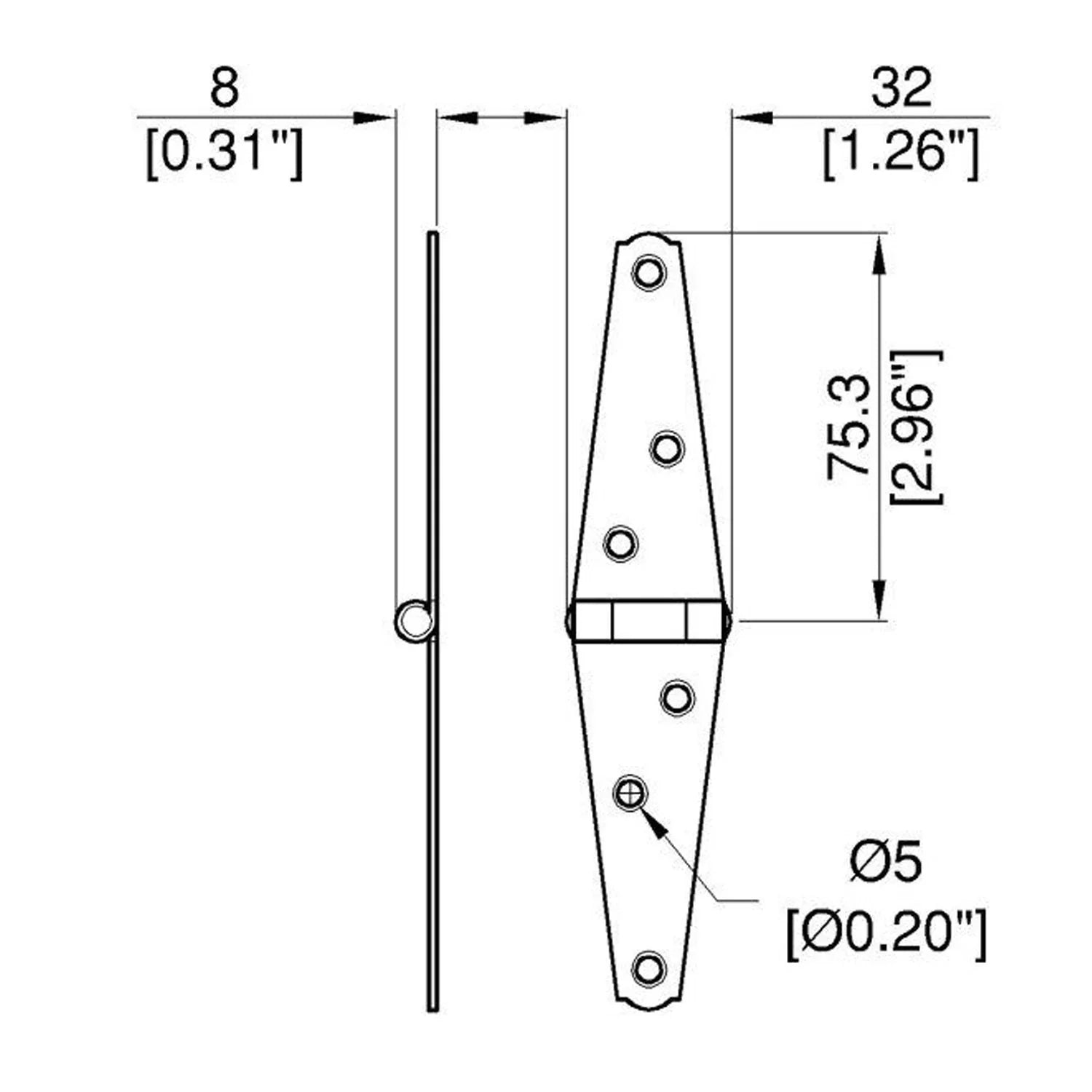 2 x Penn Elcom Small Strap Zinc Hinge with Countersunk Holes