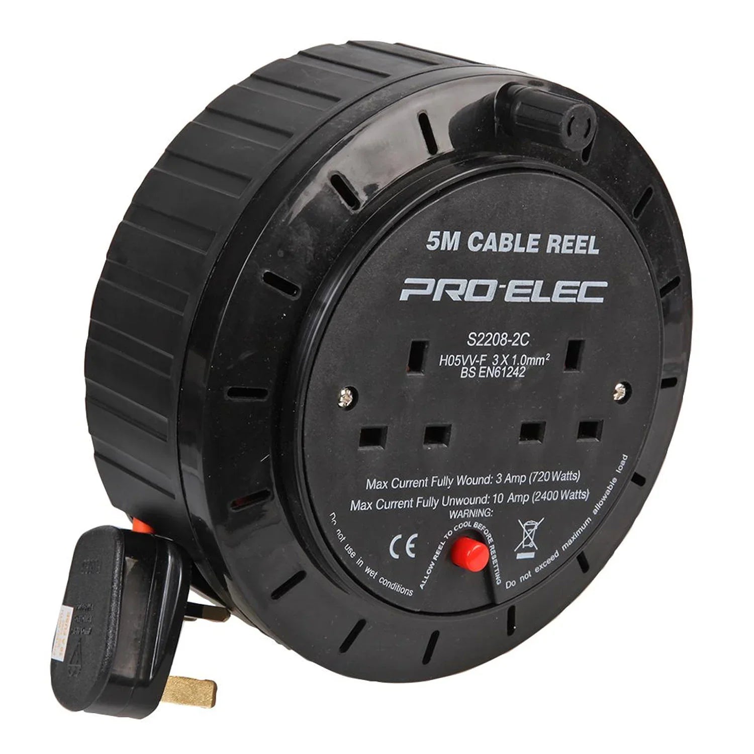 Pro Elec 2 Gang 5m Mains Extension Cable Reel