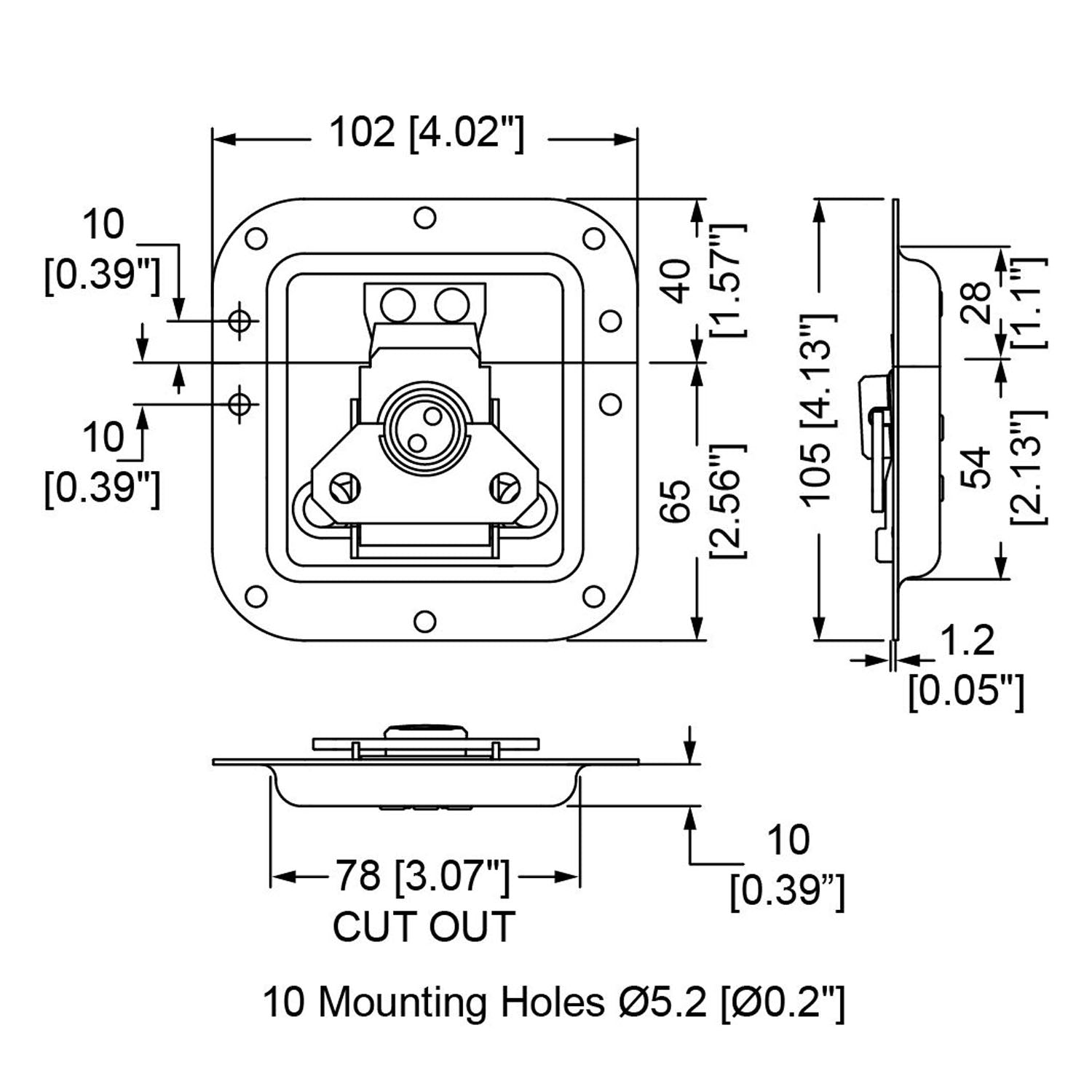 Penn Elcom L905/915/10 Flight Case Medium Recessed Latch in 13mm Deep Dish