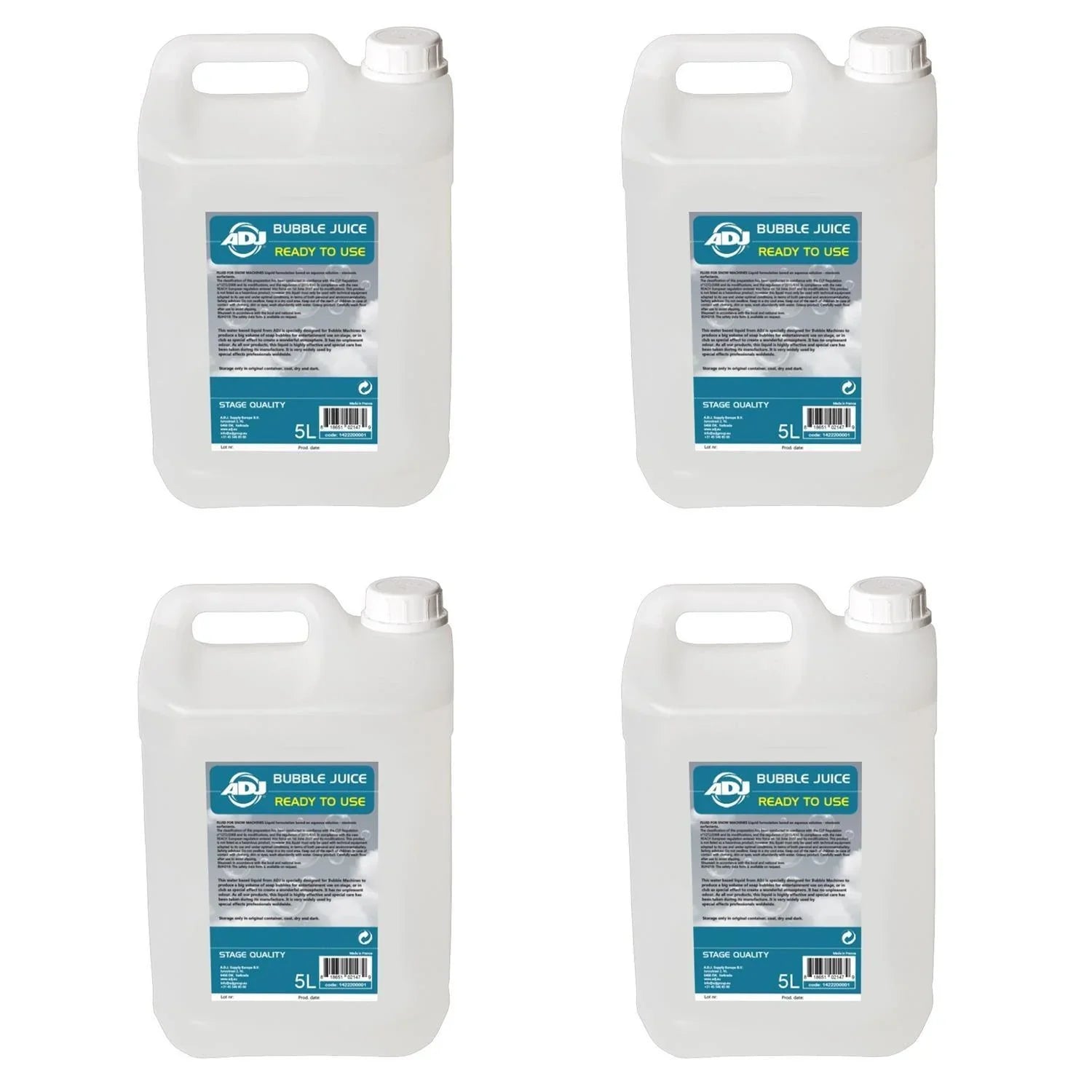 4 x ADJ 5 Litres Bubble Fluid Juice Bottle 5L - DY Pro Audio