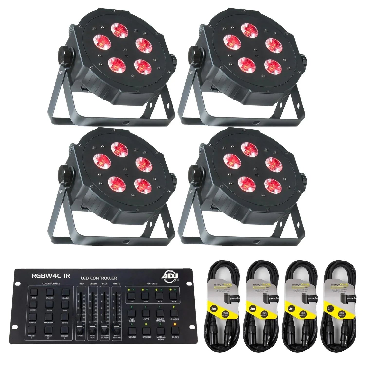 4 x ADJ Mega TRIPAR Profile Plus par Cans with DMX Controller & Cables Bundle - DY Pro Audio