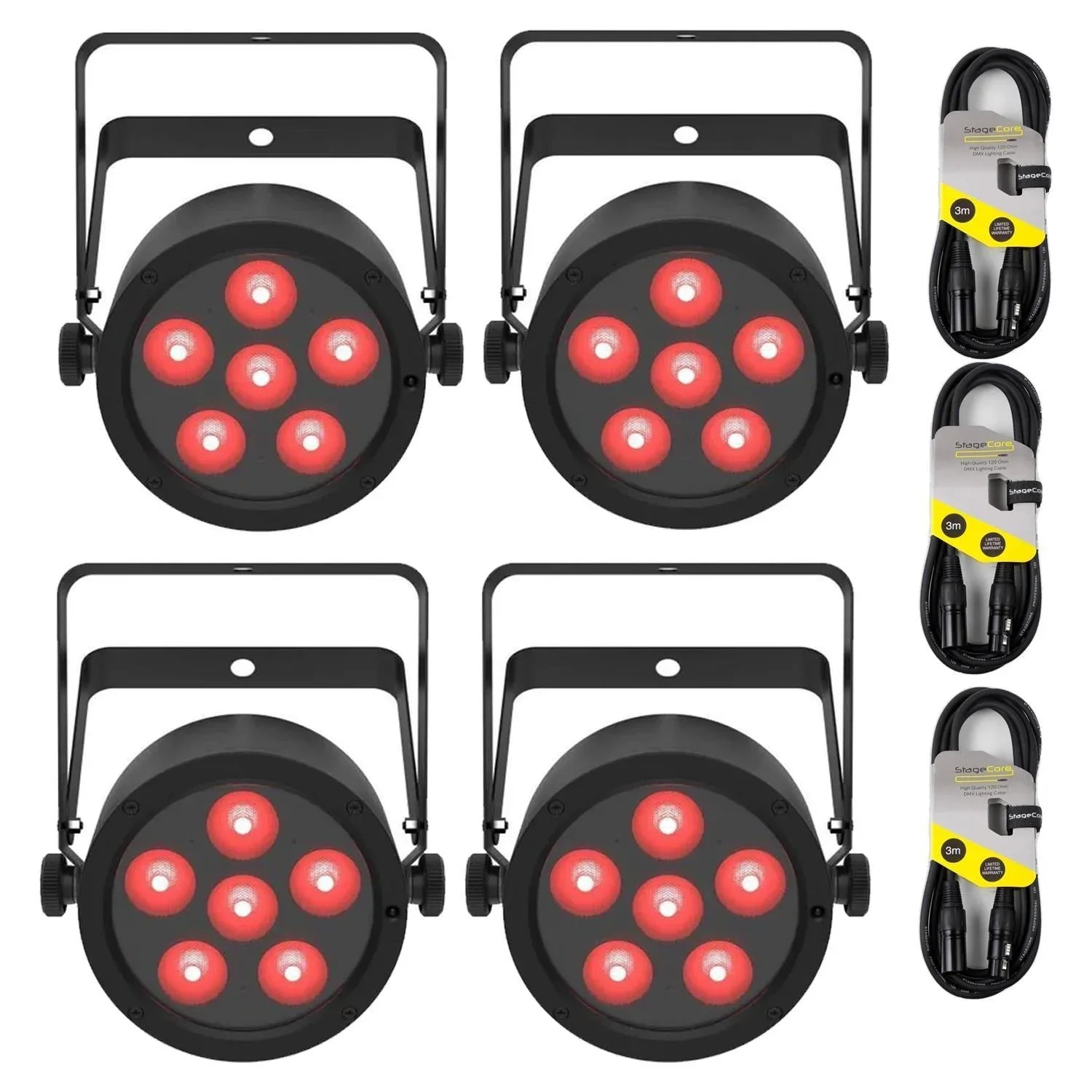 4 x Chauvet DJ SlimPAR H6 ILS LED Par Can with DMX Cables - DY Pro Audio