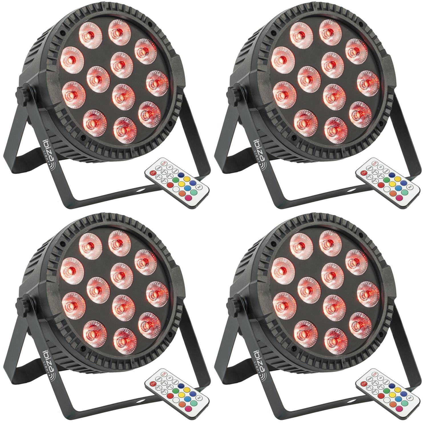 4 x Ibiza THINPAR-12X6-RGBW 12 x 6w RGBW LED Par Can - DY Pro Audio