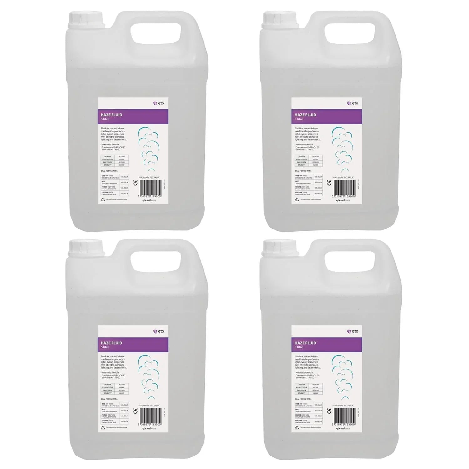 4 x QTX Haze Fluid Eco 5L Bottles - DY Pro Audio