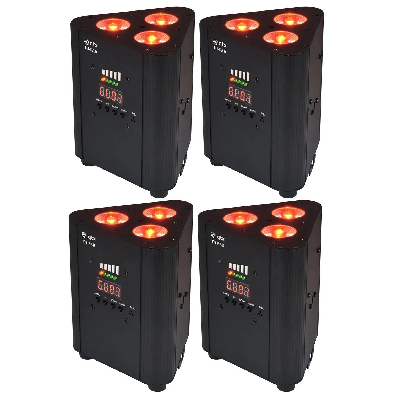 4 x QTX Tri-Par RGBW Rechargeable Battery Triple Par Can Uplighter - DY Pro Audio