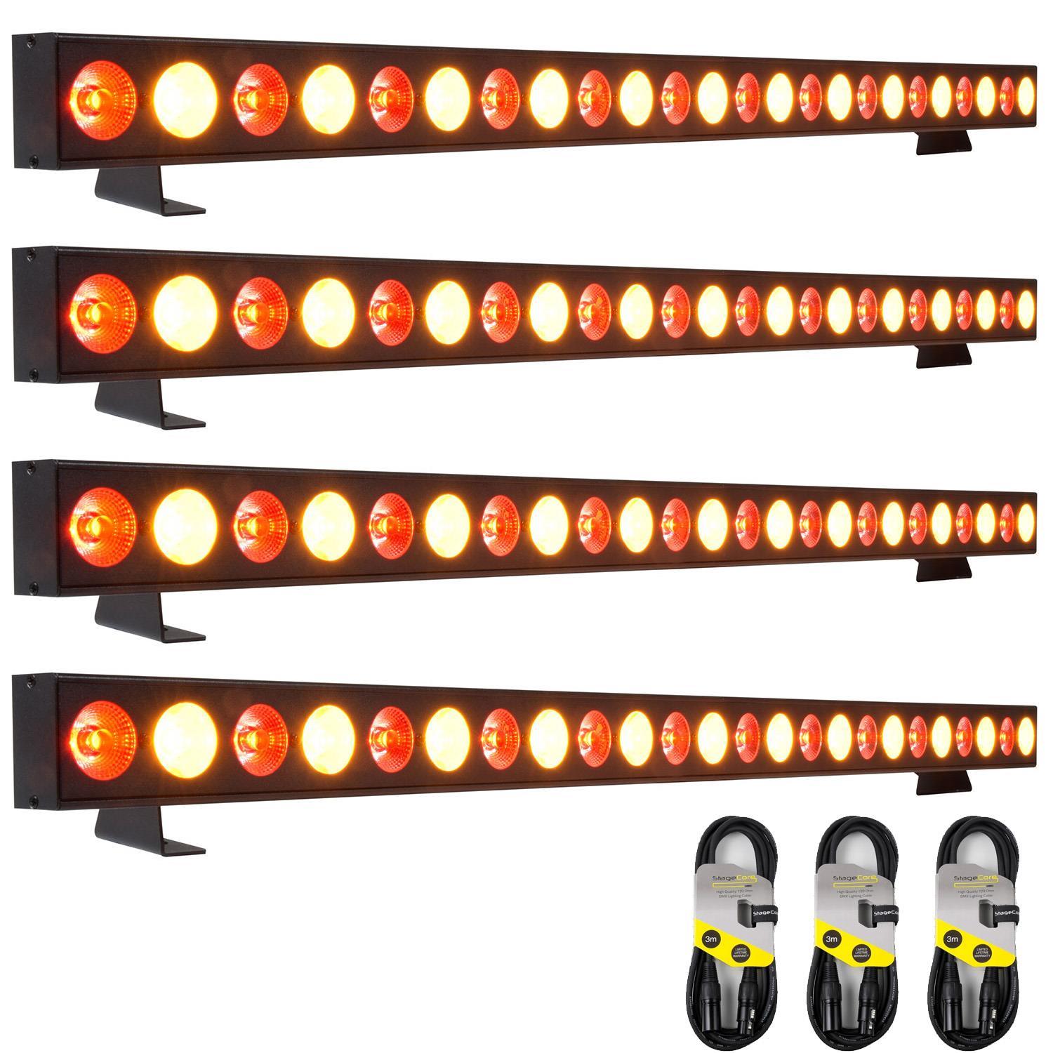 4 x QTX Wash & Beam 24 x 3w LED Batten Wash Bar with DMX Cables - DY Pro Audio