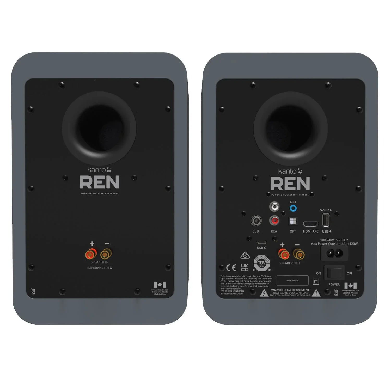 Kanto REN 200W Powered Bookshelf Speakers with HDMI ARC (Matte Grey)