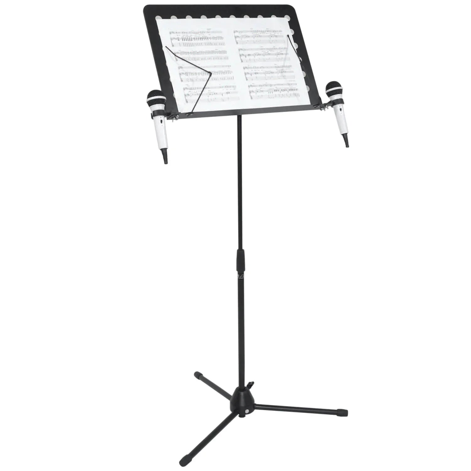 NJS Black Conductors and Sheet Music Stand With Twin Microphone Holders
