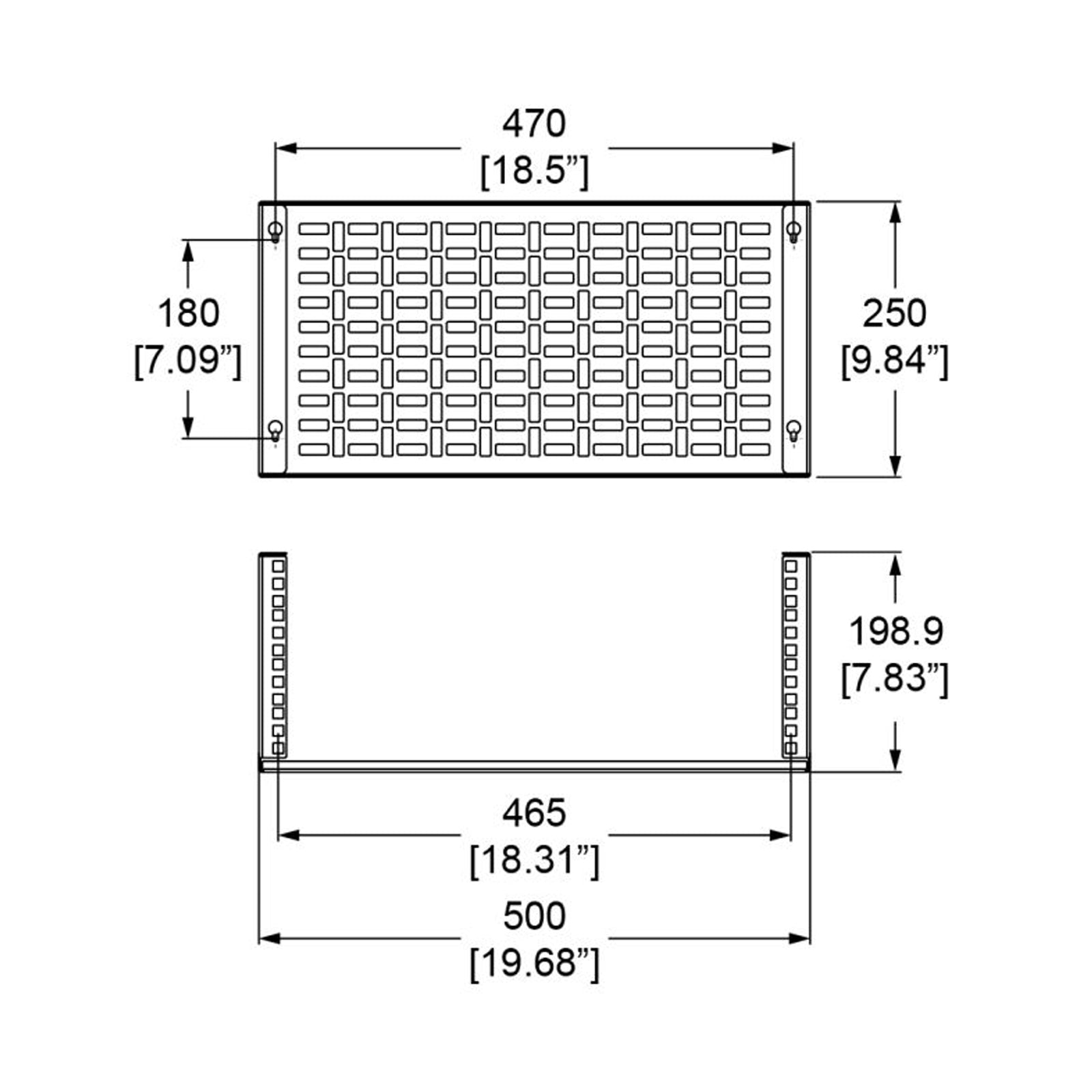 Penn Elcom R2510CT-25-4UK 4U Rack Mount Bracket with Square Hole Rack Rails and Cable Management 250mm Deep