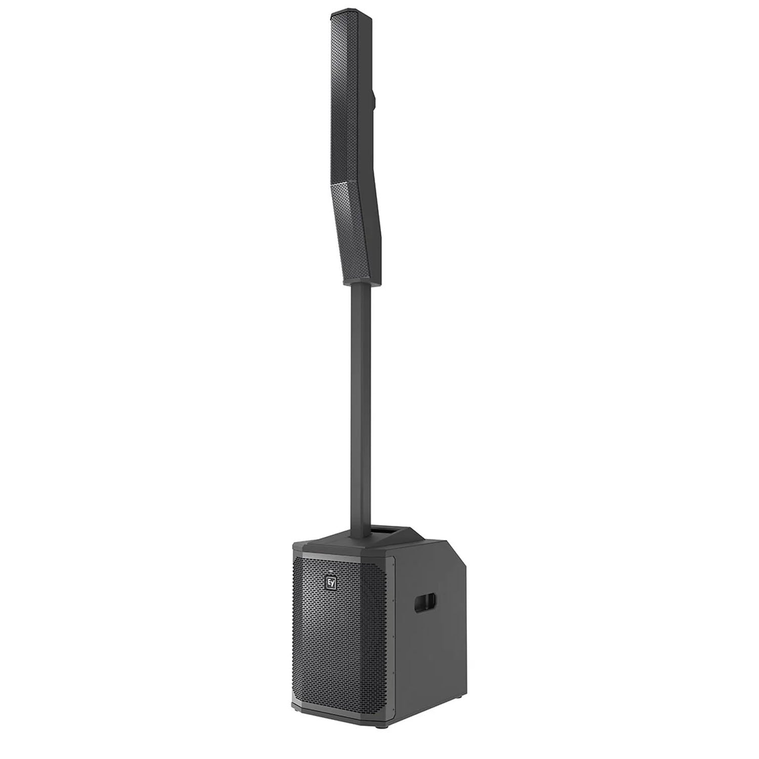 Front view of Electro-Voice Evolve 50M black column PA system with sleek design