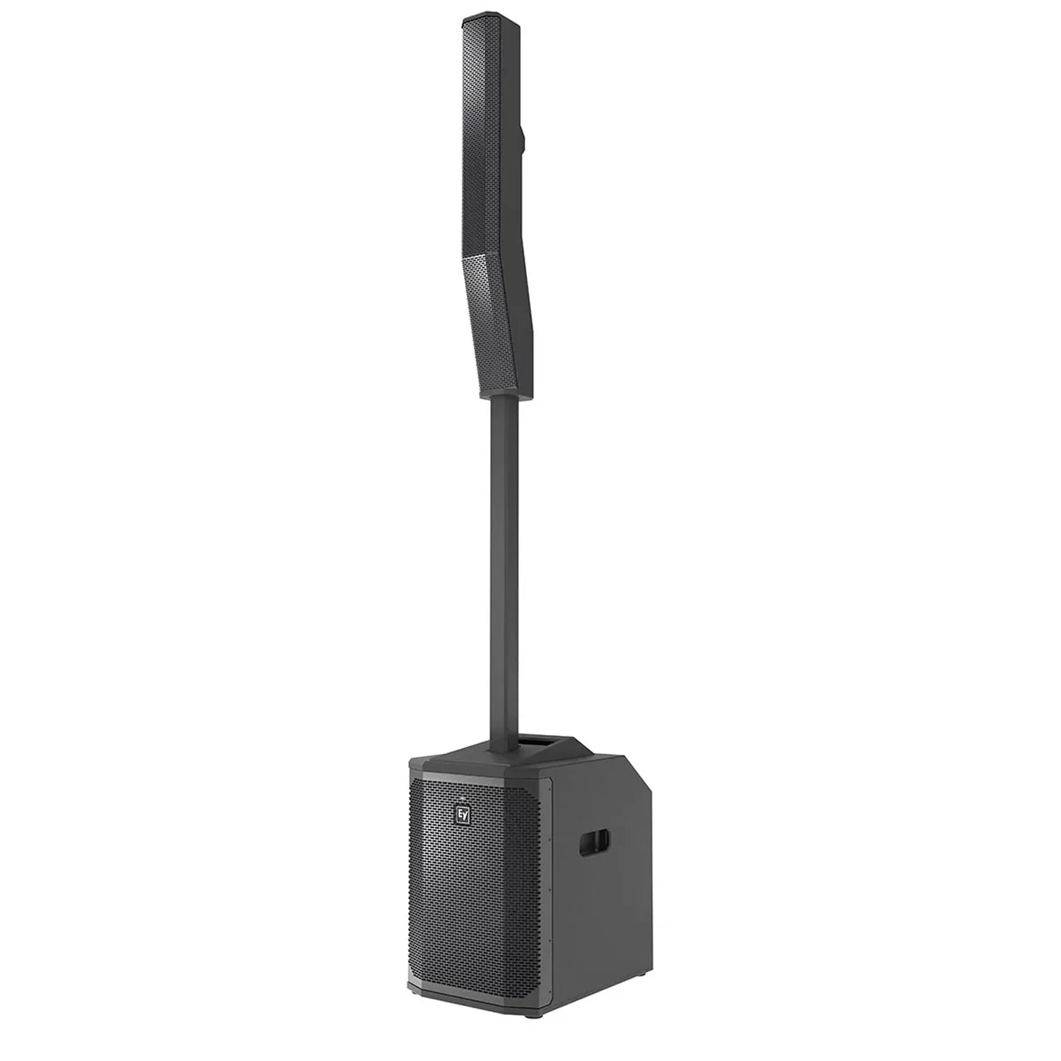 Front view of Electro-Voice Evolve 50M black column PA system with sleek design