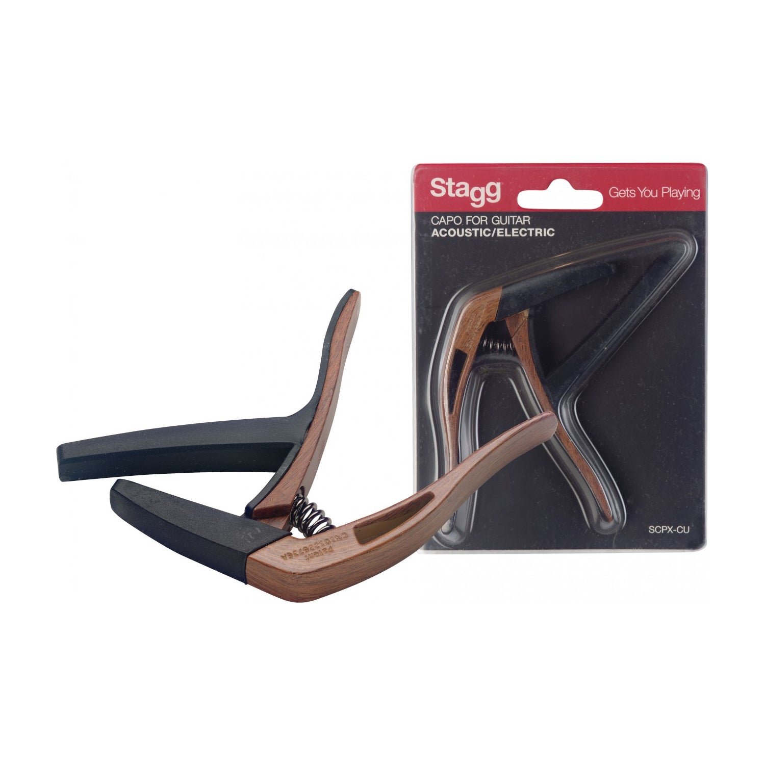 Stagg SCPX-CU DKWOOD Look Curved Trigger Acoustic Or Electric Guitar Capo