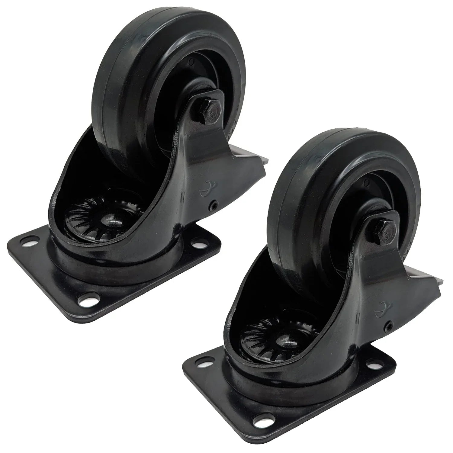 2 x Penn Elcom 100mm Black Braked Swivel Castor with Rubber Black Wheel