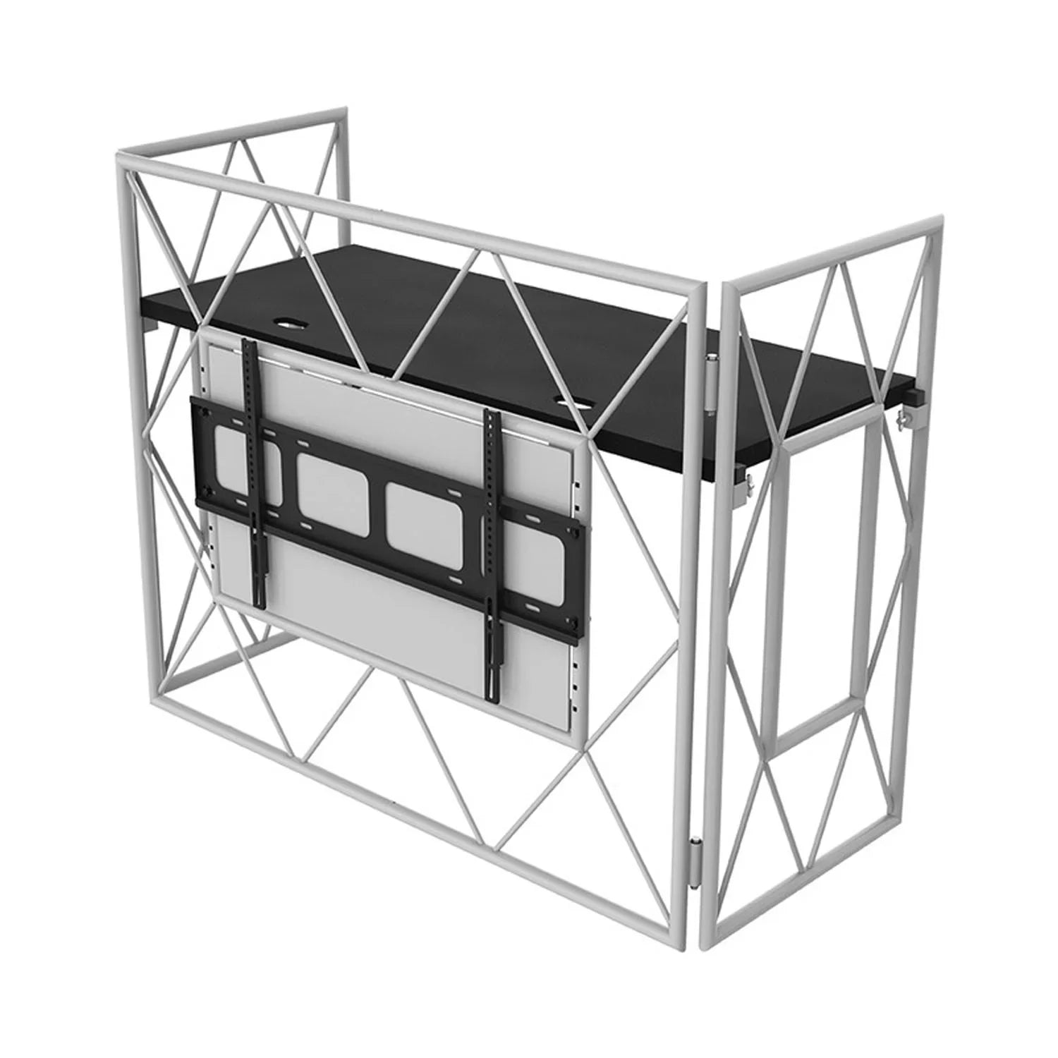 Ultimax TrussBooth-WH White Aluminium Truss DJ Booth with Versa TV Mount and Shelf