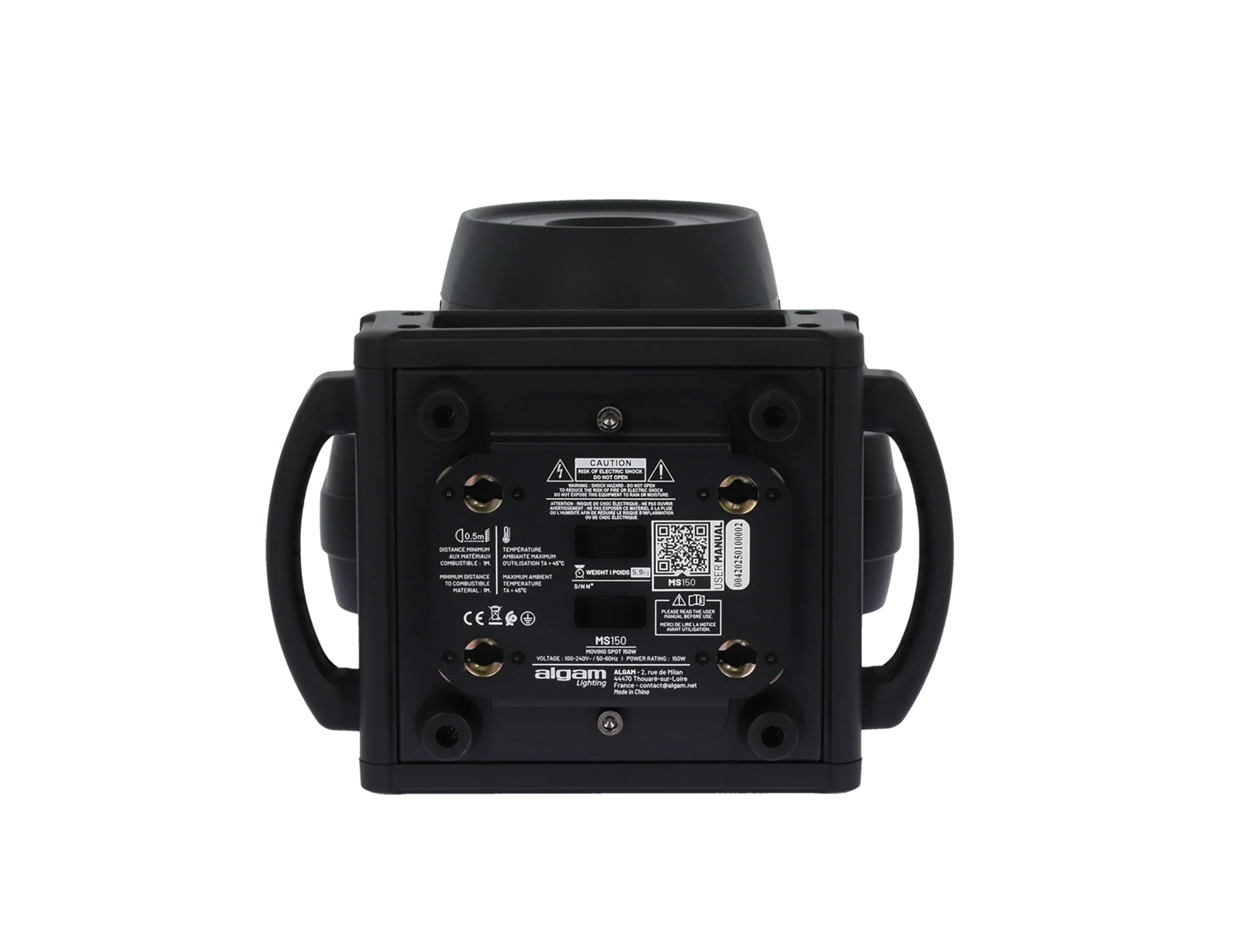 Algam MS150 LED moving head showing control panel and base