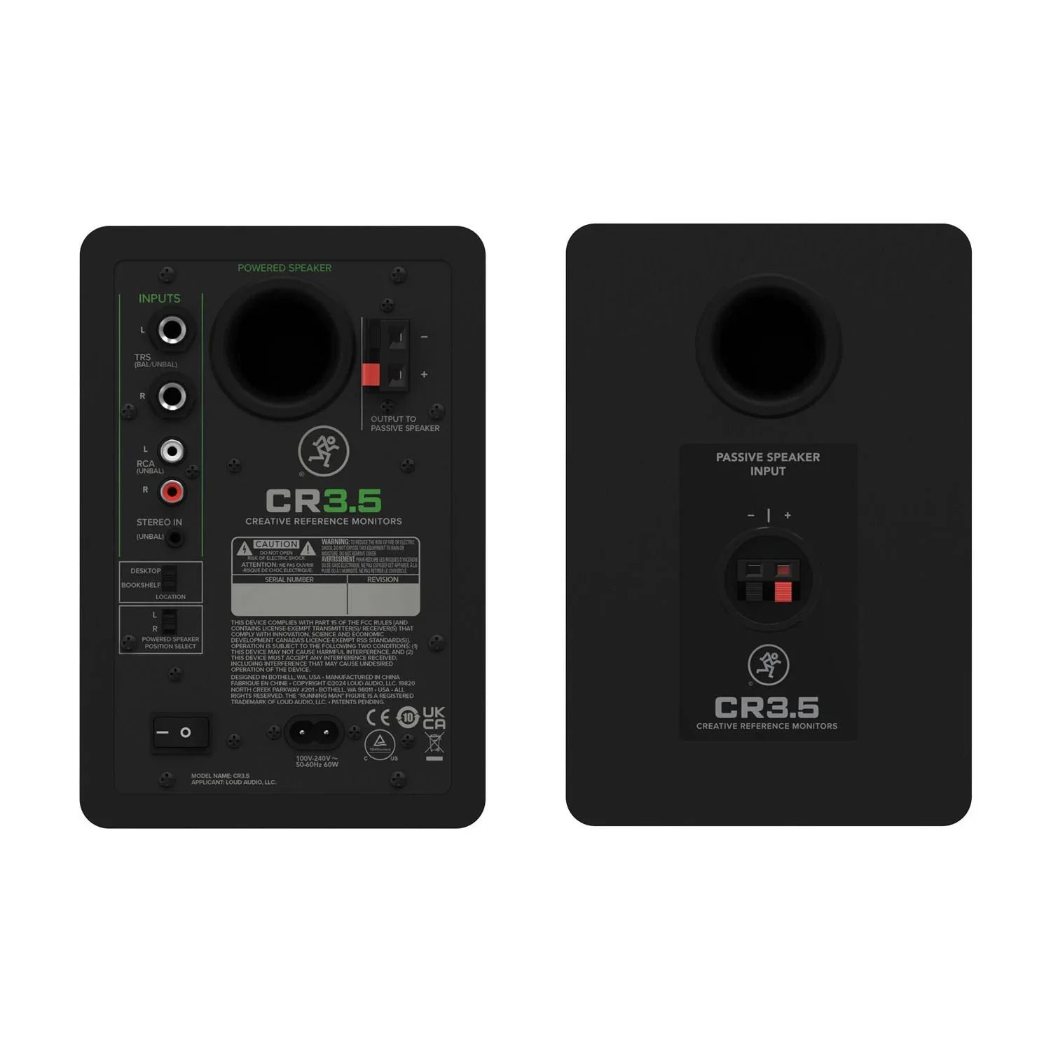 Mackie CR3.5 powered studio monitors rear panel with inputs and controls
