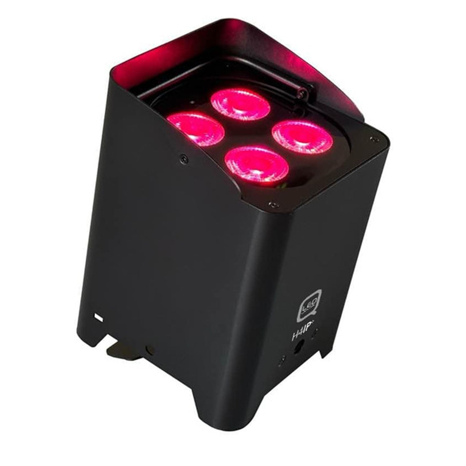 Portable Q-LED Lighting Flux H4IP+ uplighter, IP-rated, RGBW LEDs, ideal for indoor and outdoor use.