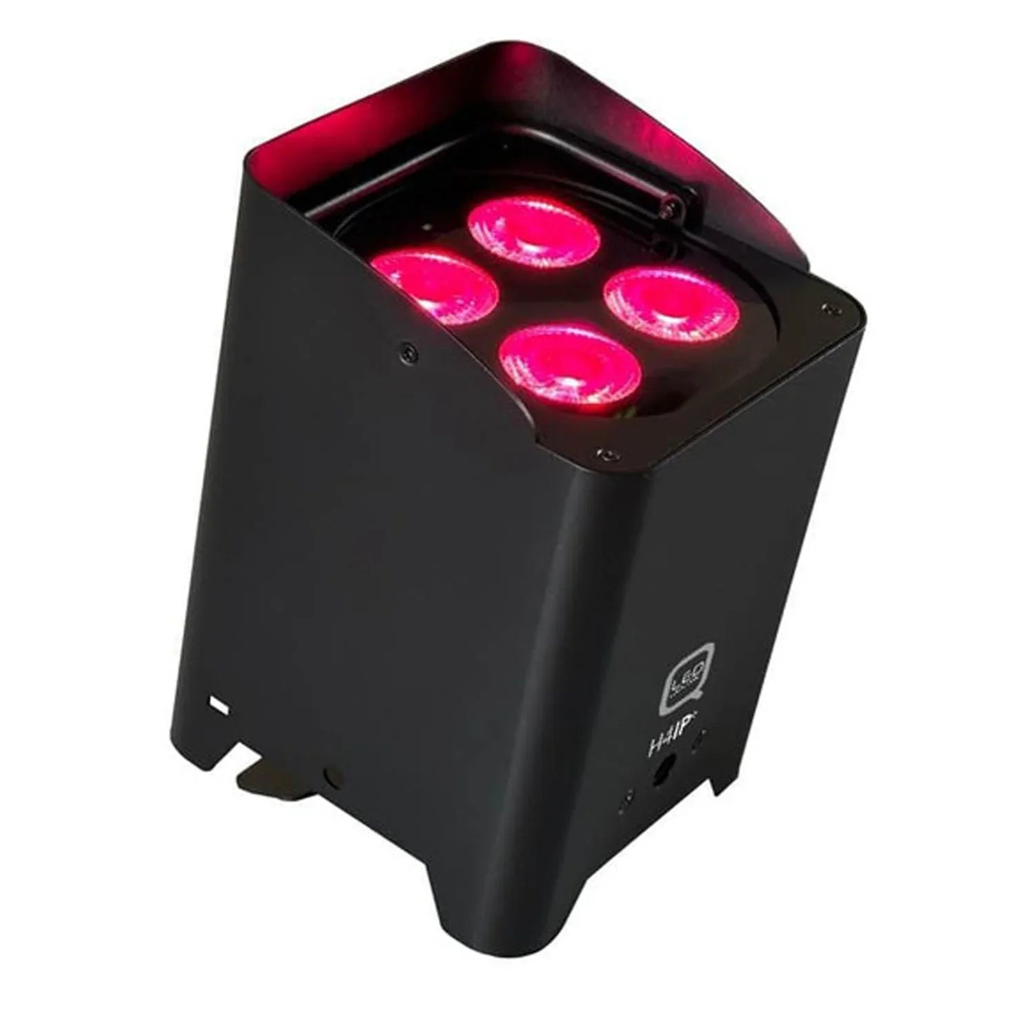 Portable Q-LED Lighting Flux H4IP+ uplighter, IP-rated, RGBW LEDs, ideal for indoor and outdoor use.