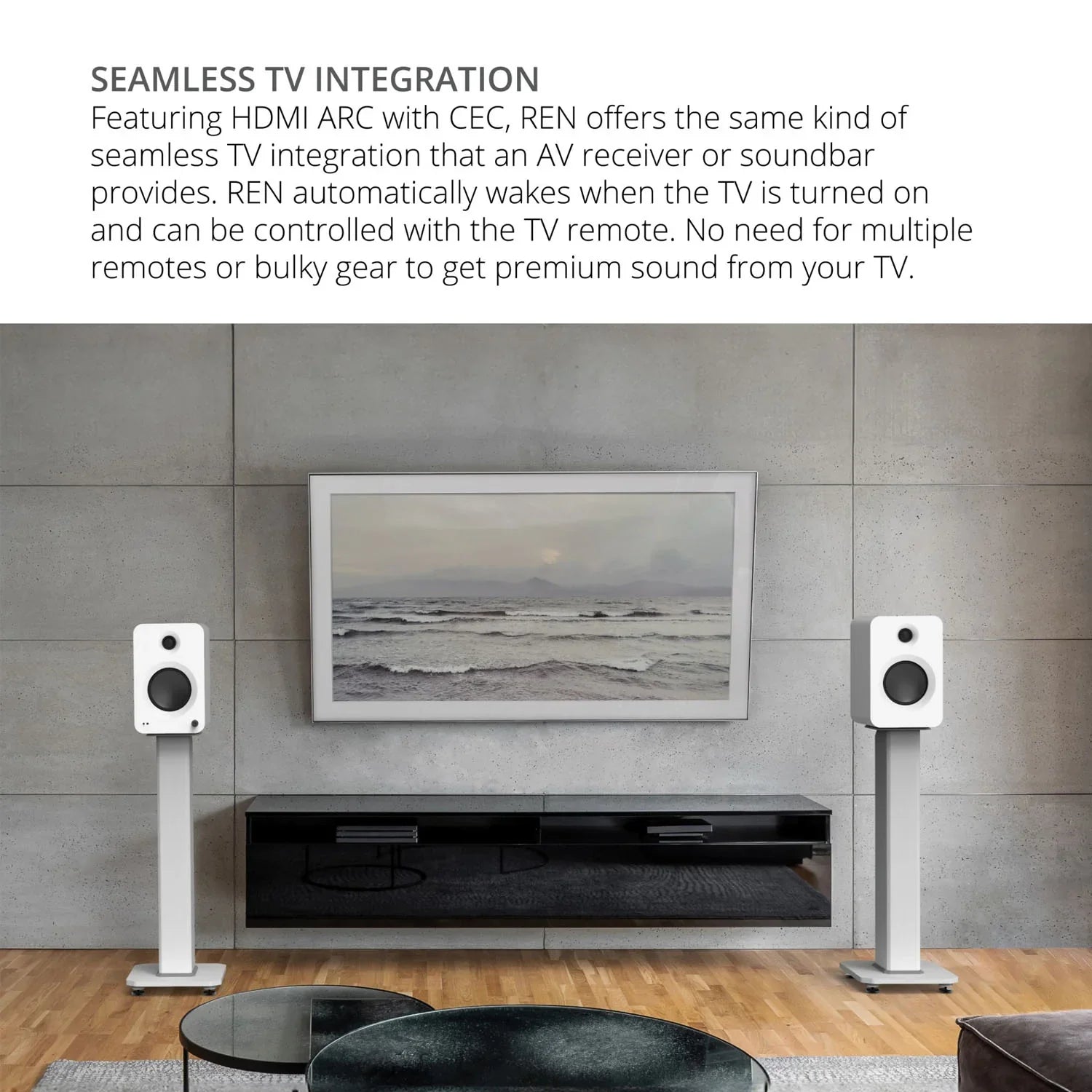 Kanto REN 200W Powered Bookshelf Speakers with HDMI ARC (Matte White)