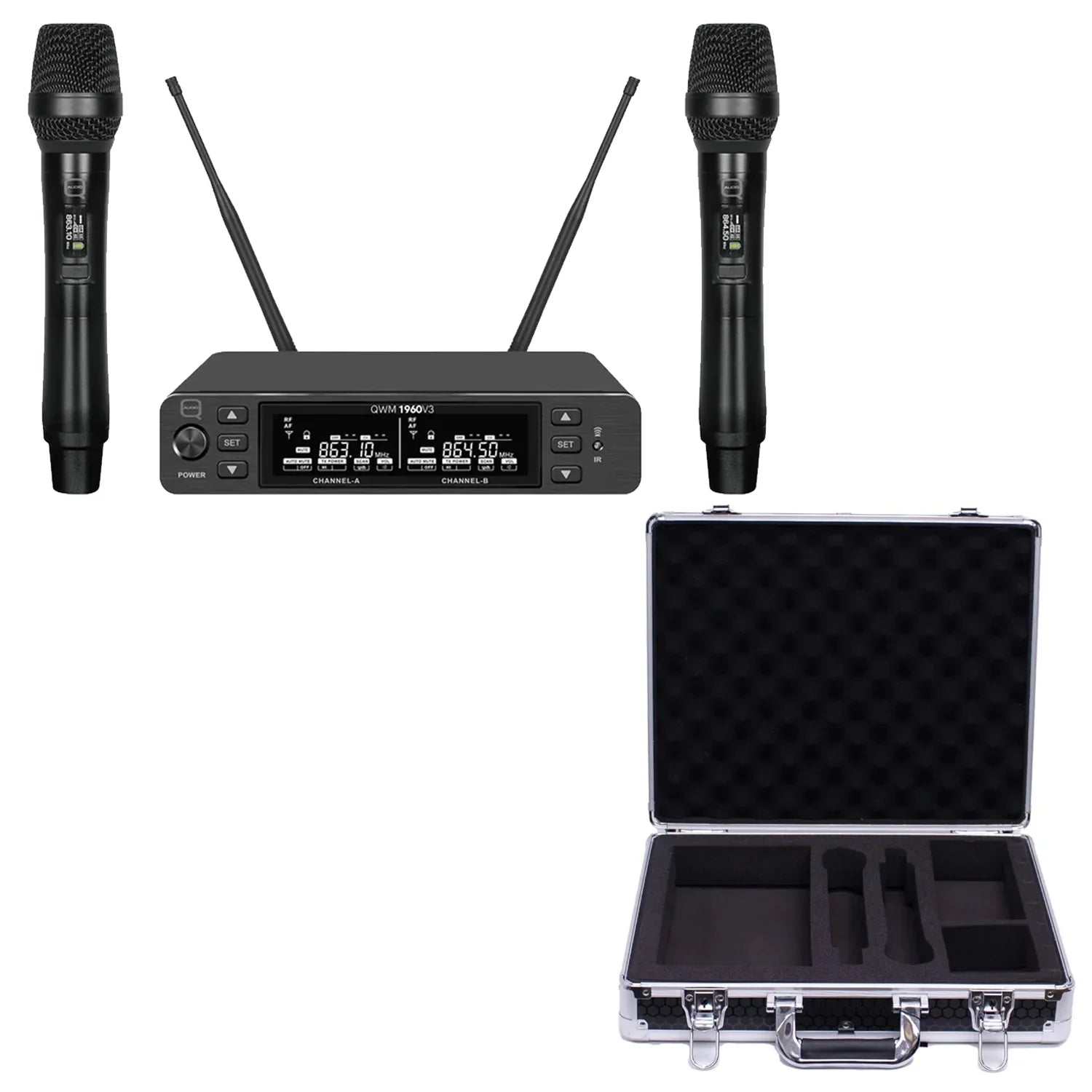 Q-Audio QWM1960 v3 wireless microphone system with flight case