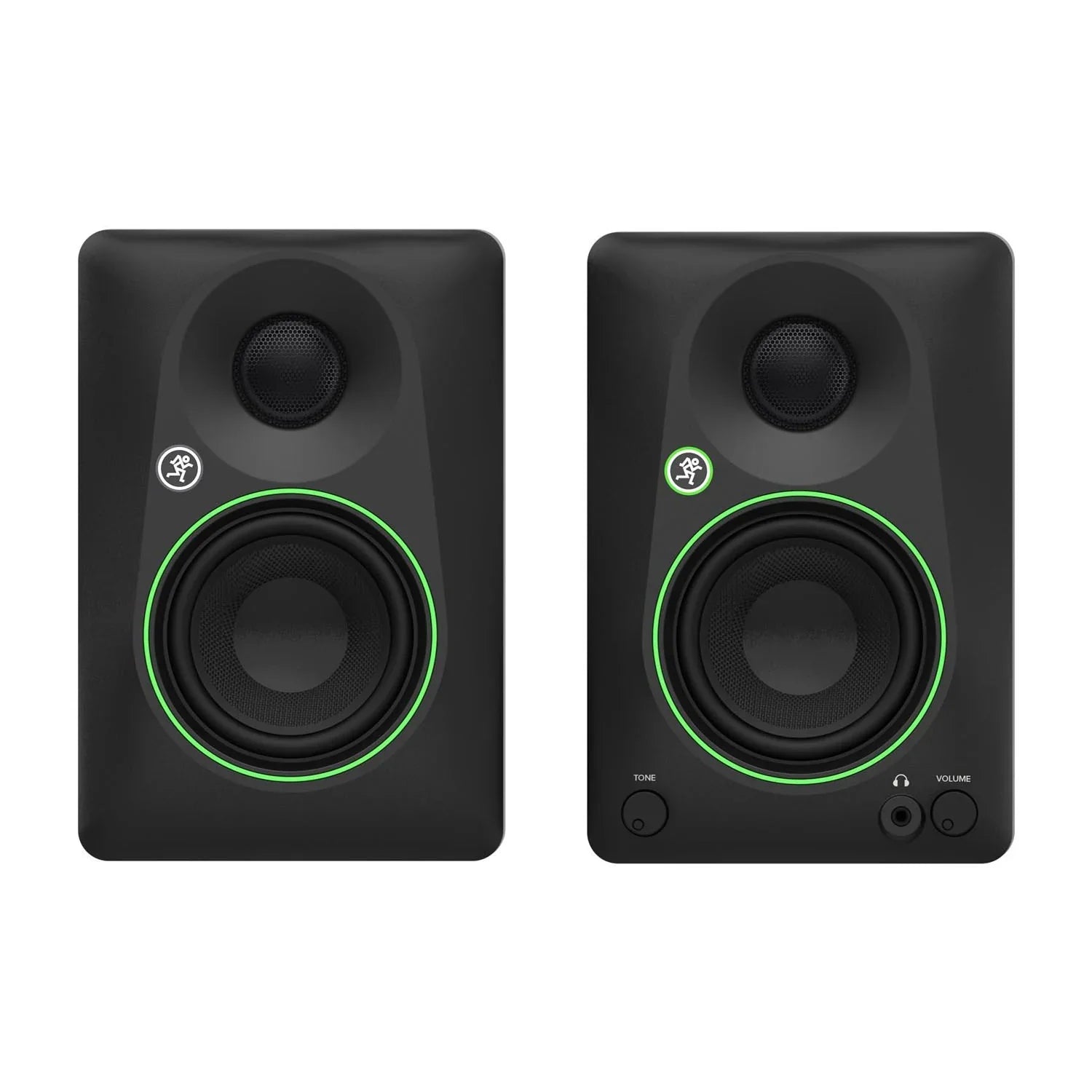 Mackie CR3.5 3.5-inch powered studio monitors front view with green trim