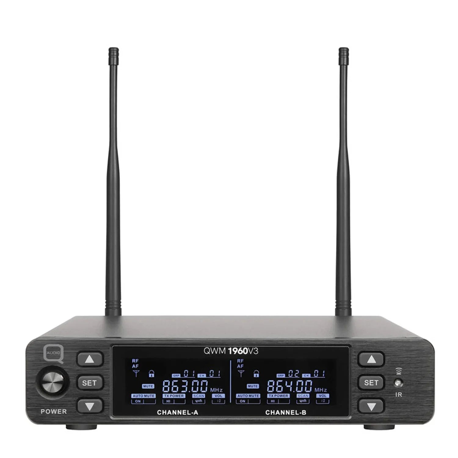 Q-Audio QWM1960 V3 HH receiver unit with LED display and controls